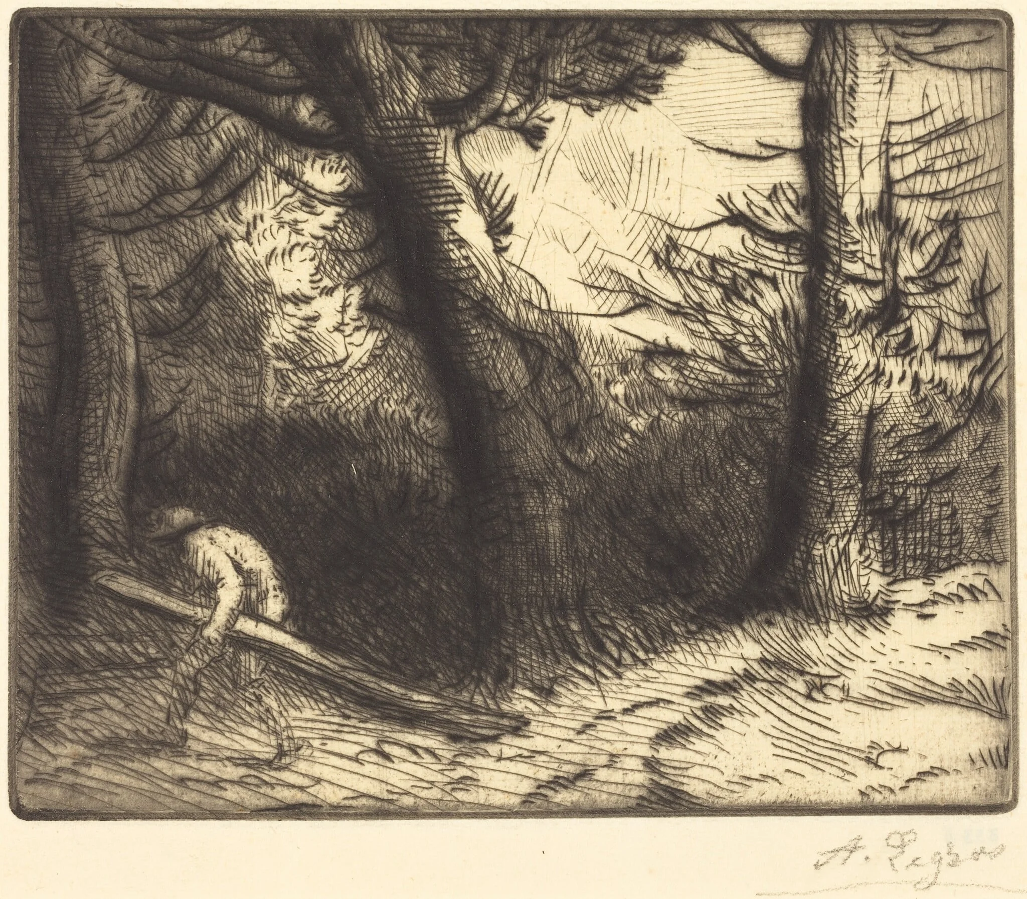 Edge of a Forest in Bourgogne (Un coin de foret en Bourgogne), by Alphonse Legros, ink, 1874