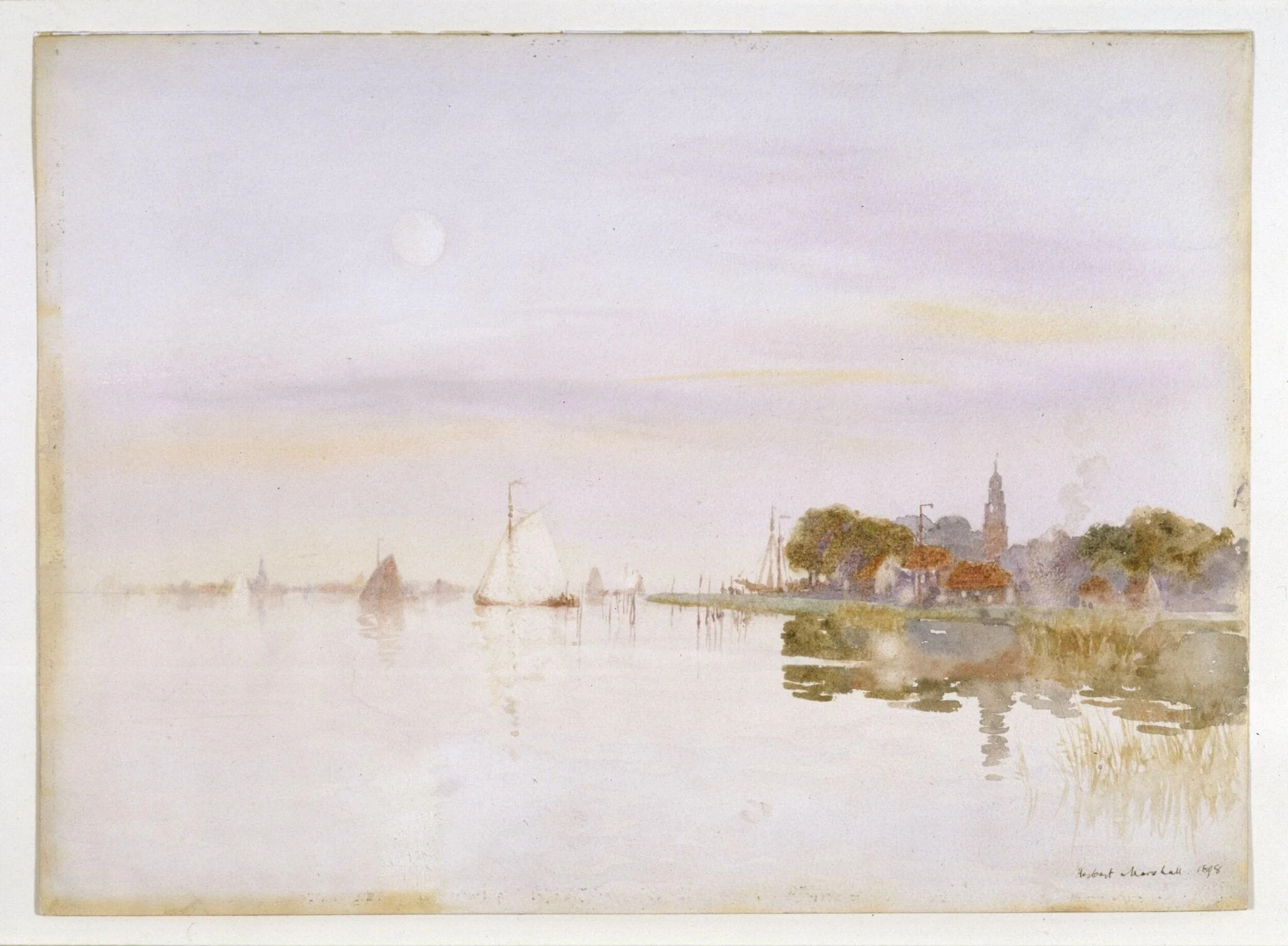 Moonlight over Marken, by Herbert Menzies Marshall, watercolor, 1898