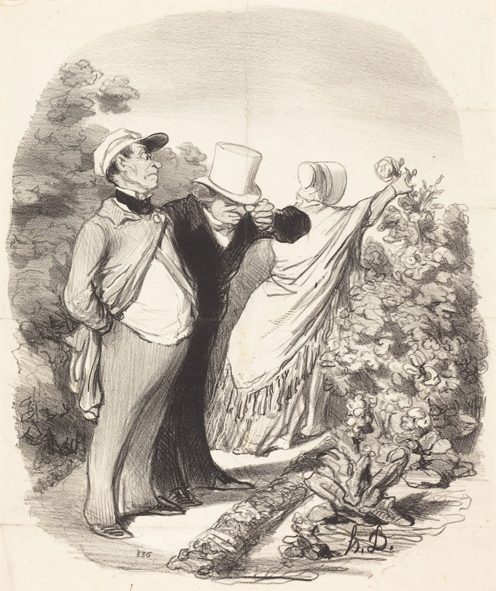 Allons bon!... voila que'elle me cueille une rose..., by Honoré Daumier, ink, 1846