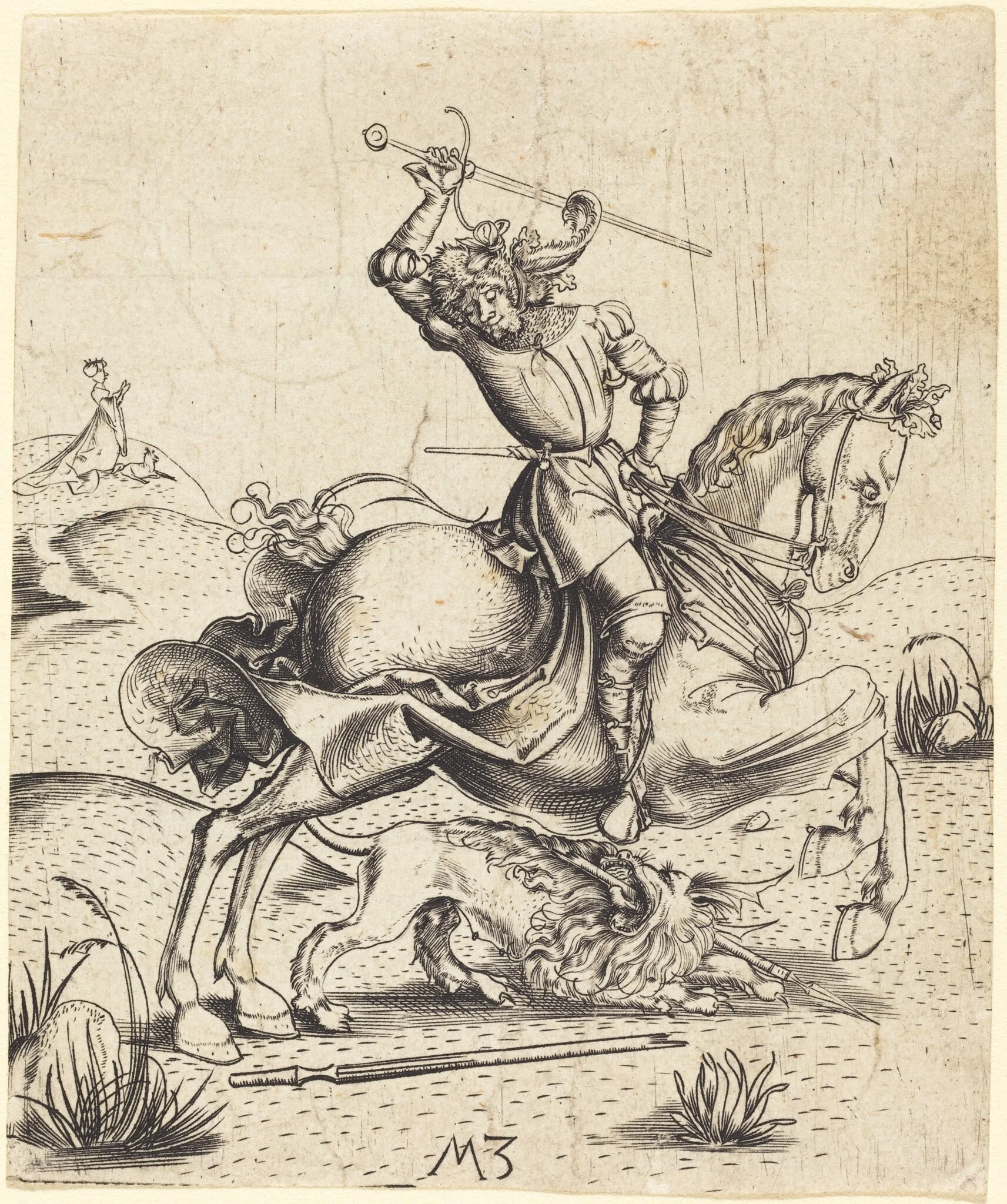 Saint George and the Dragon, by Master MZ, ink, 1500