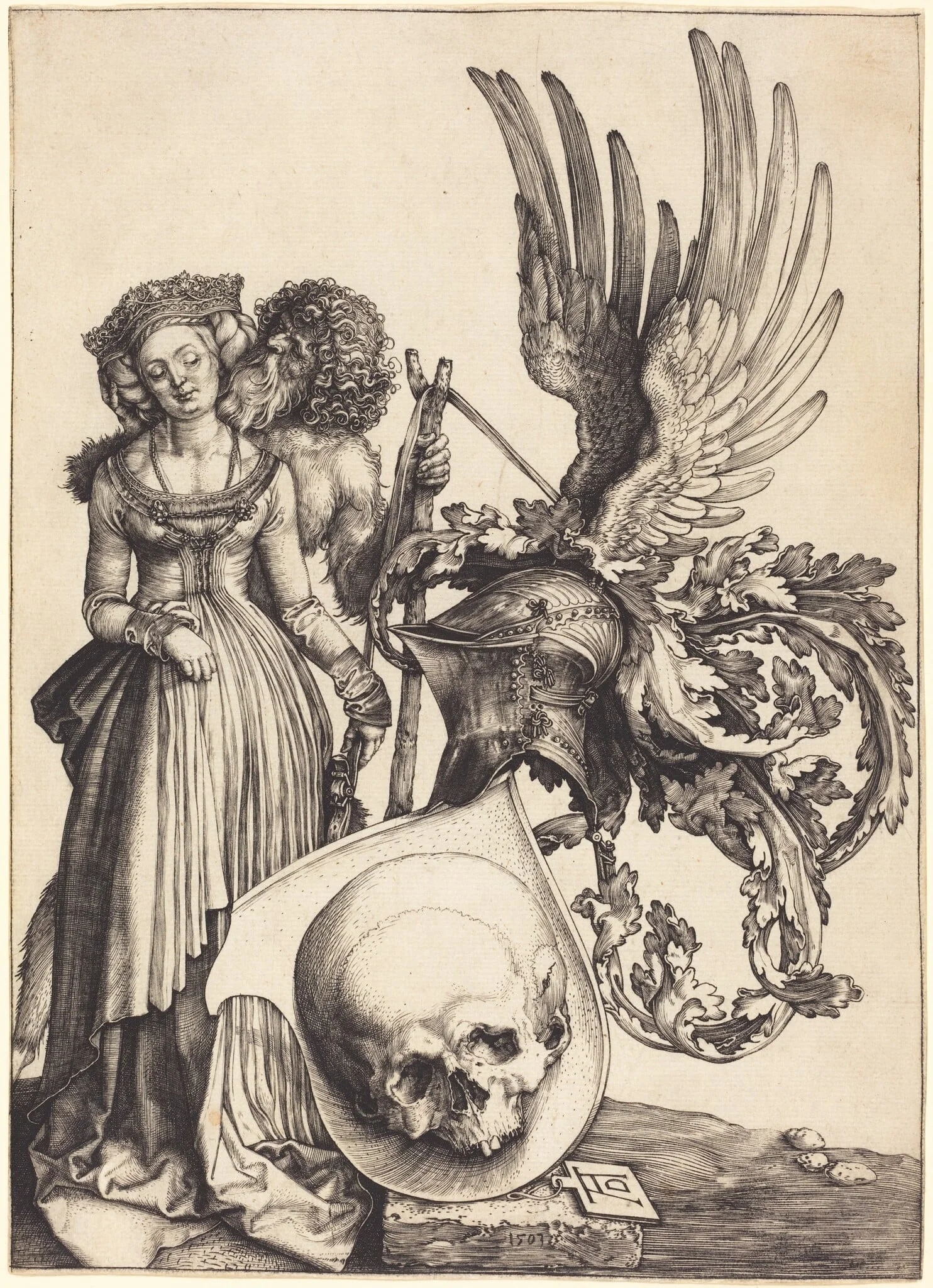 Coat of Arms with a Skull, by Albrecht Dürer, ink, 1503