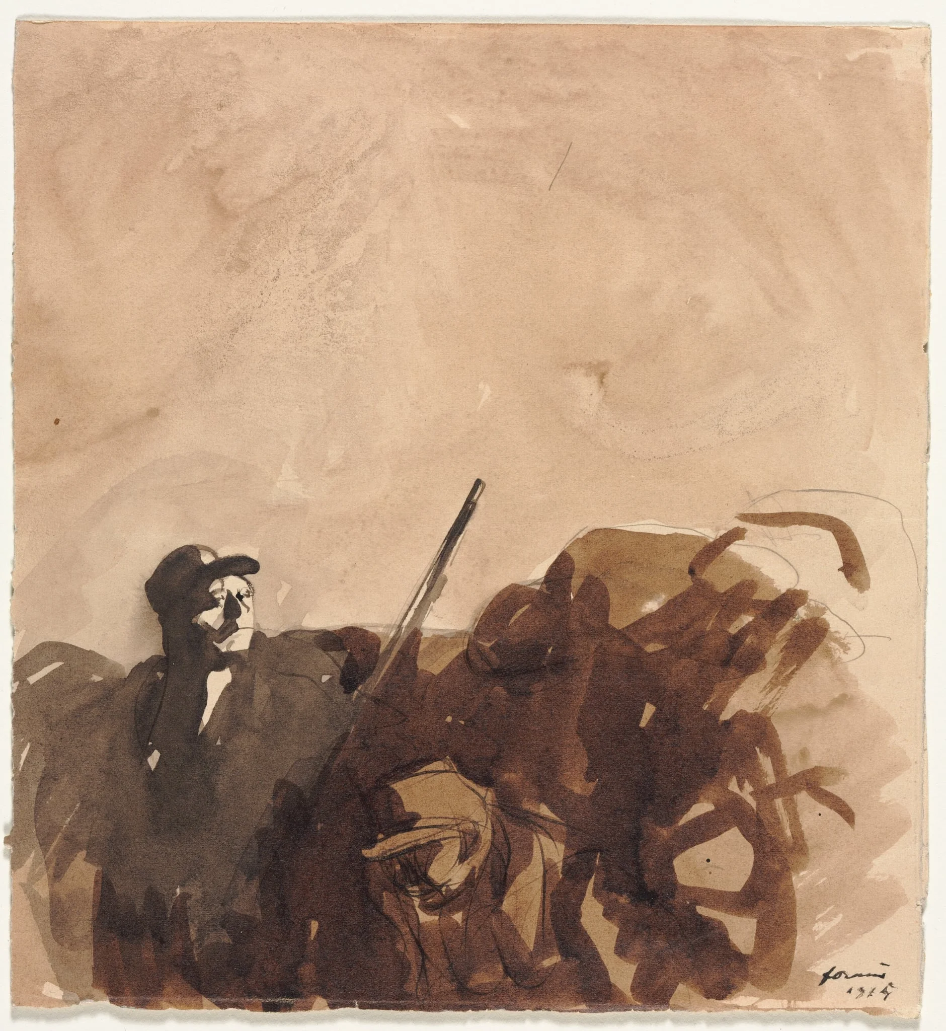 Soldier in a Trench (recto), by Jean-Louis Forain, 1915