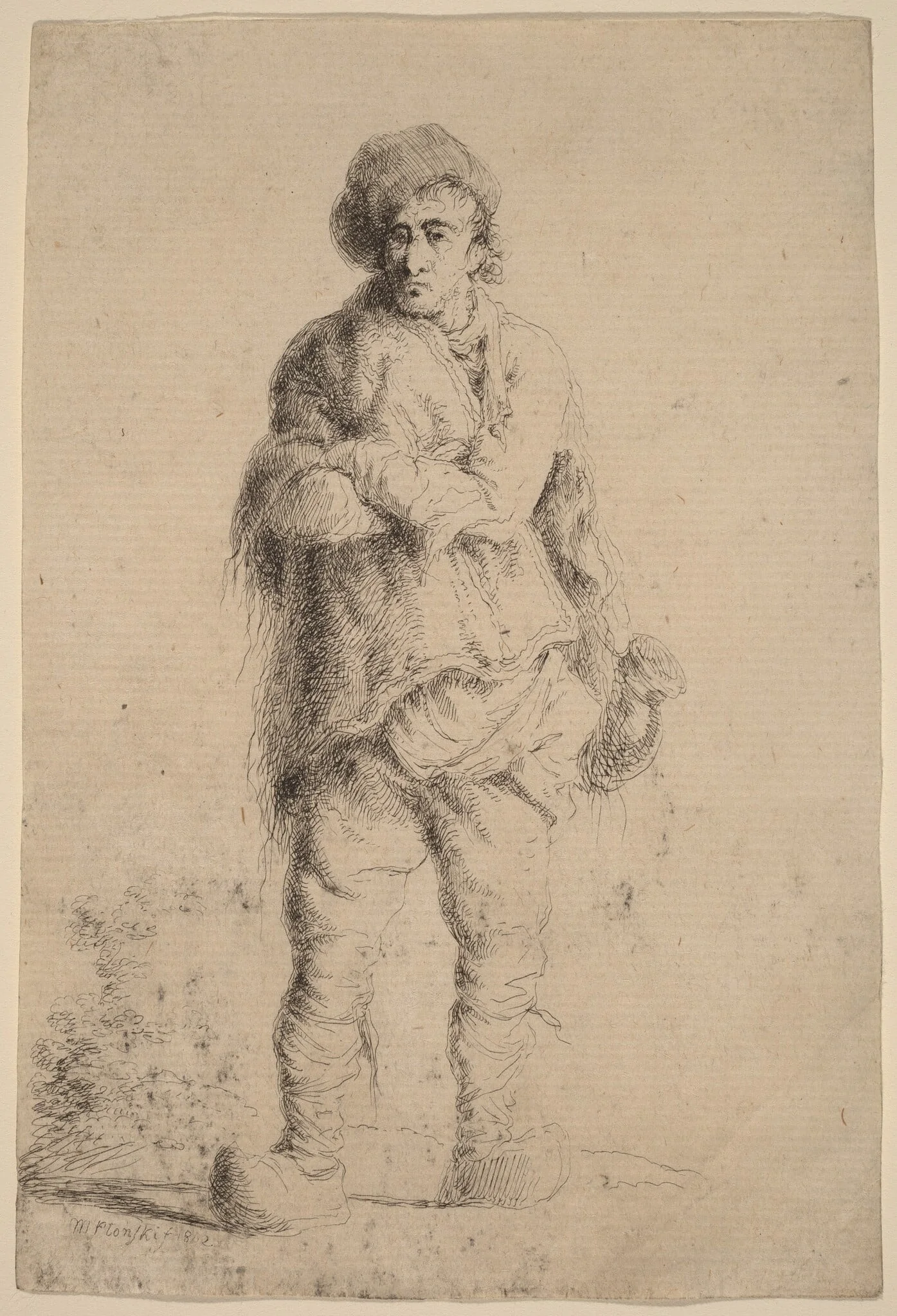Standing Peasant, by Michał Płoński, ink, 1802
