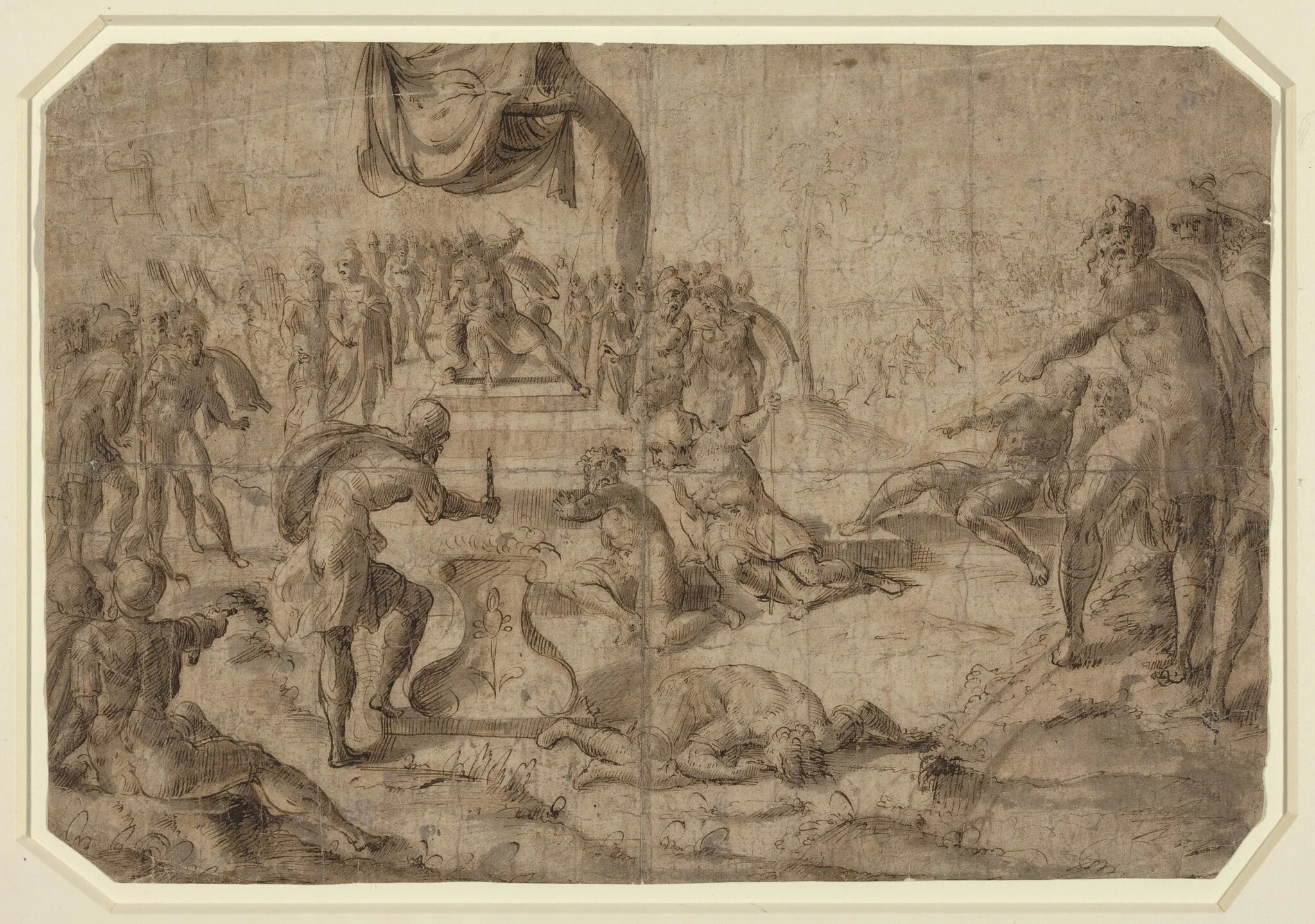 Sacrifice Scene (Gaius Mucius Scaevola?), by Netherlandish 16th Century, ink, 1501