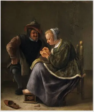 A Woman Mending a Stocking