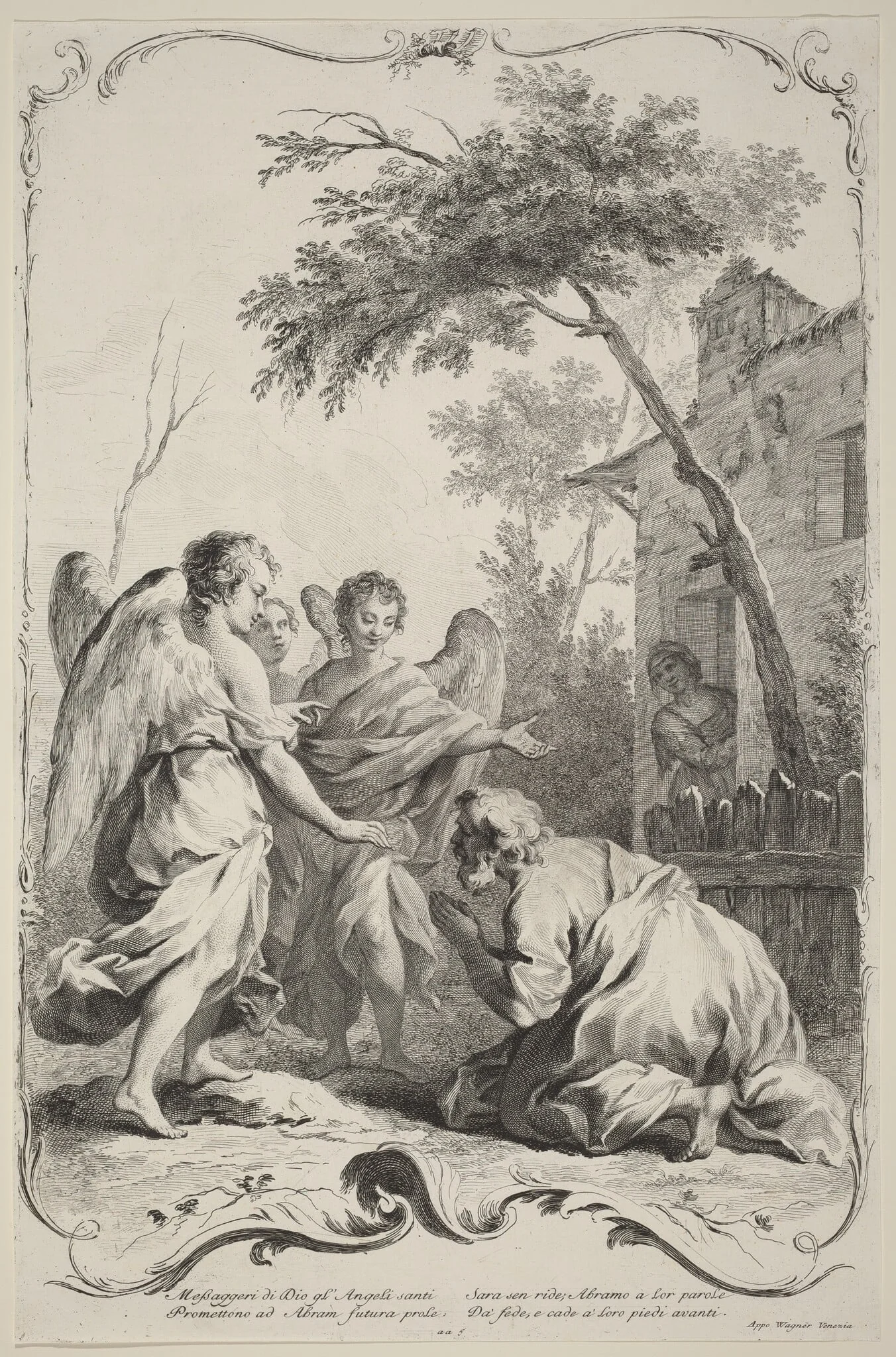 Abraham Kneeling before the Three Angels, by Joseph Wagner, ink, 1745
