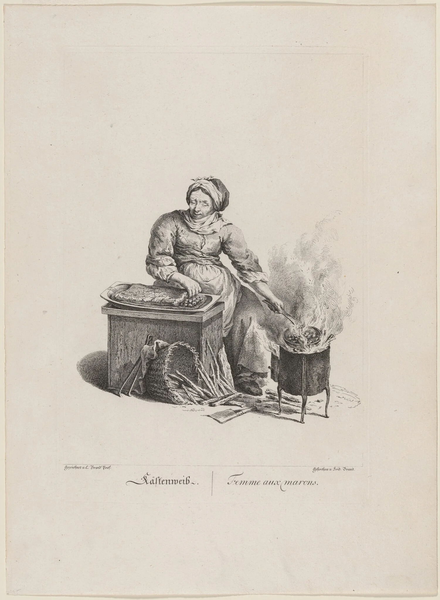 Cästenweib (Chestnut Seller), by Friedrich August Brand, ink, 1775