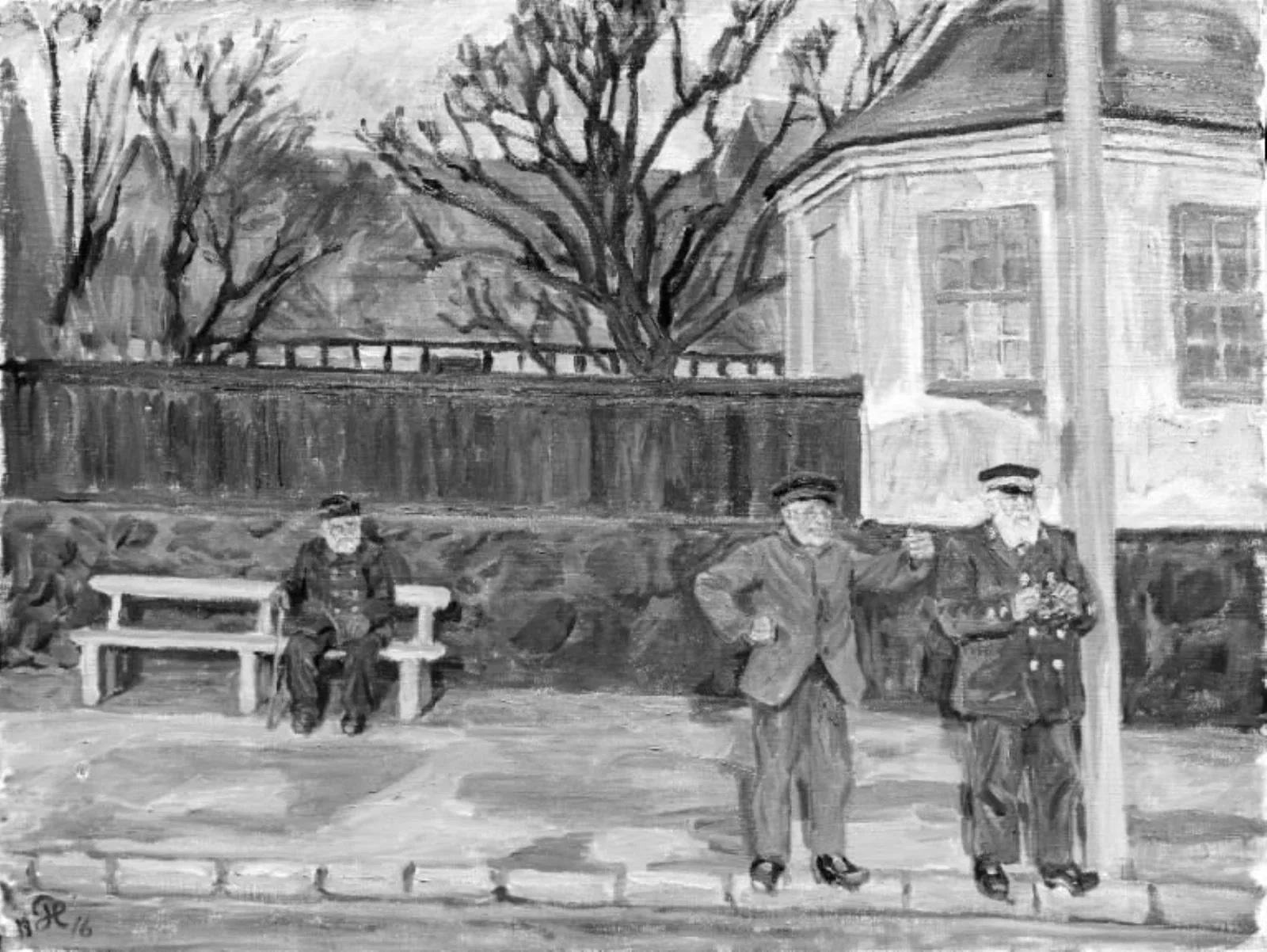 Havnefogeden, rebslageren og skipperen. "Najaden" krydser ind, by Unknown, 1916