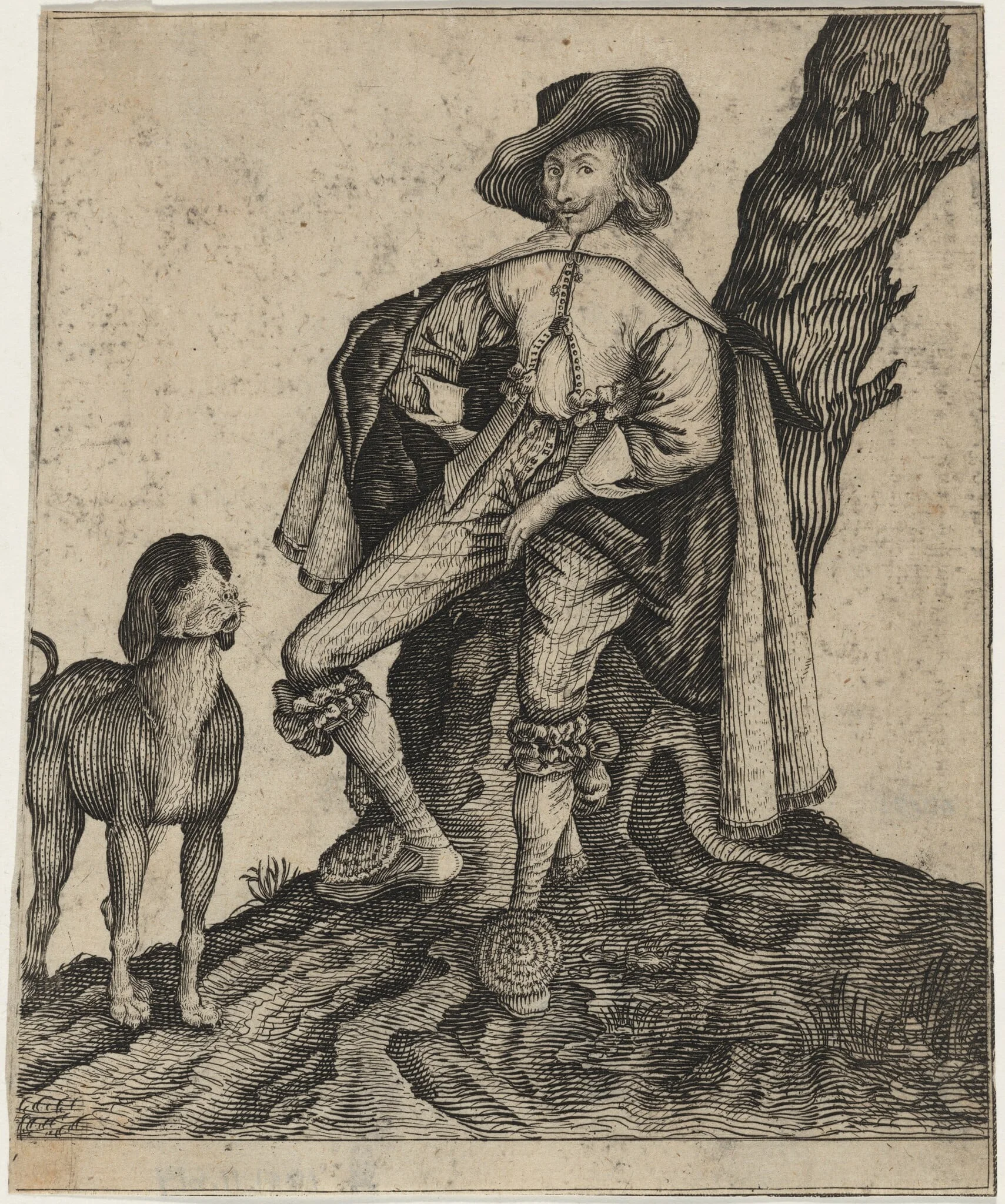 Man With a Dog, by Unknown 19th Century, ink, 1850