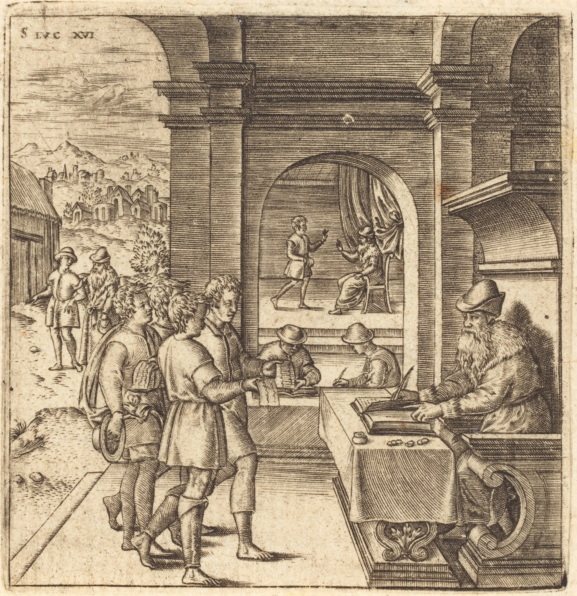 The Dishonest Steward, by Léonard Gaultier, ink, 1578