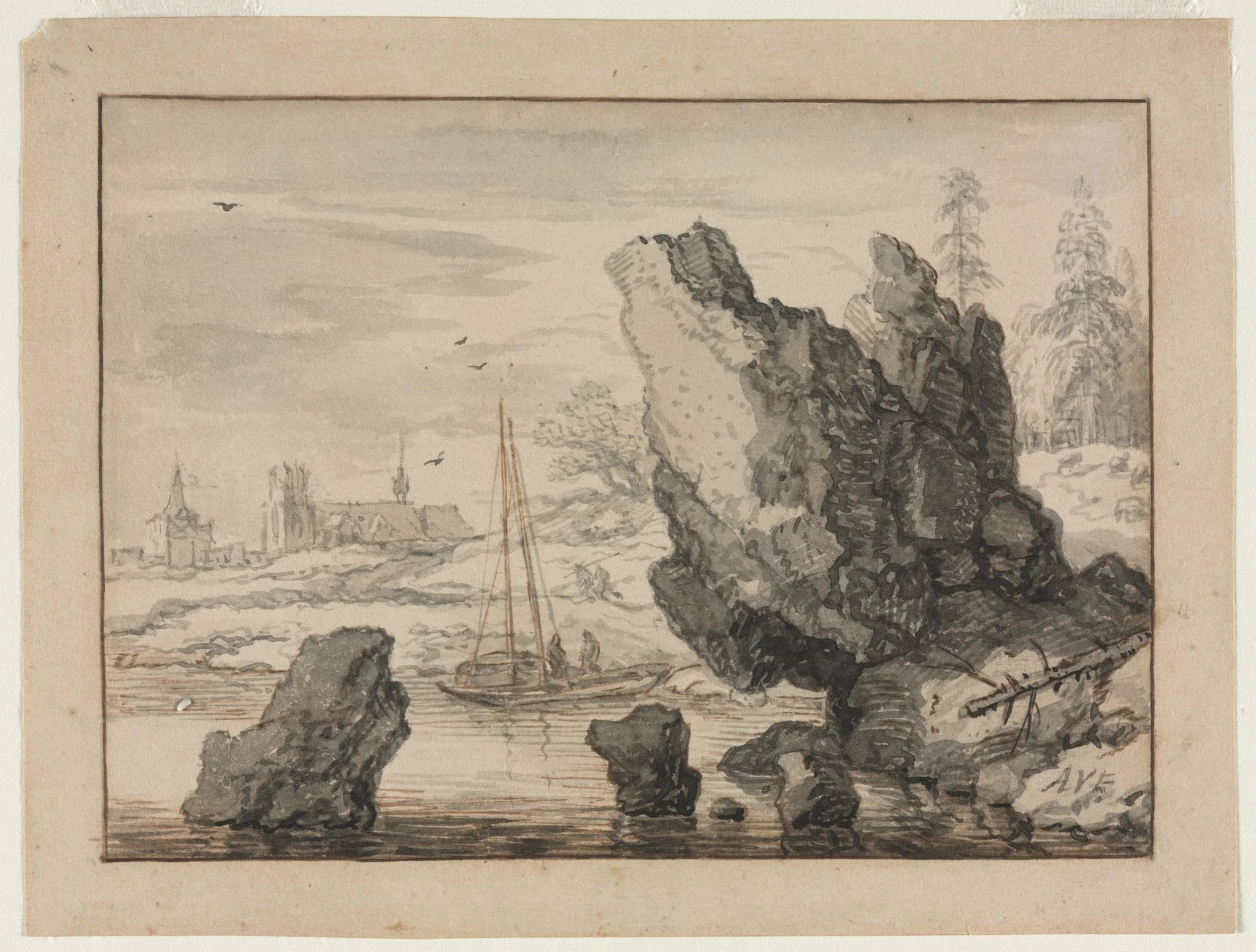 A Rocky Cove with Fishing Boats, by Allart van Everdingen, 1654