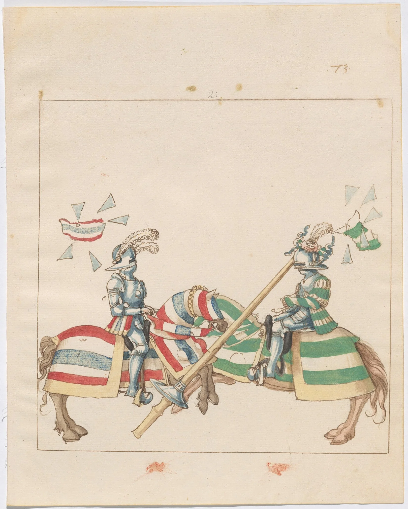 Mock Joust of War with Flying and Exploding Shields, by German 16th Century, watercolor, 1514