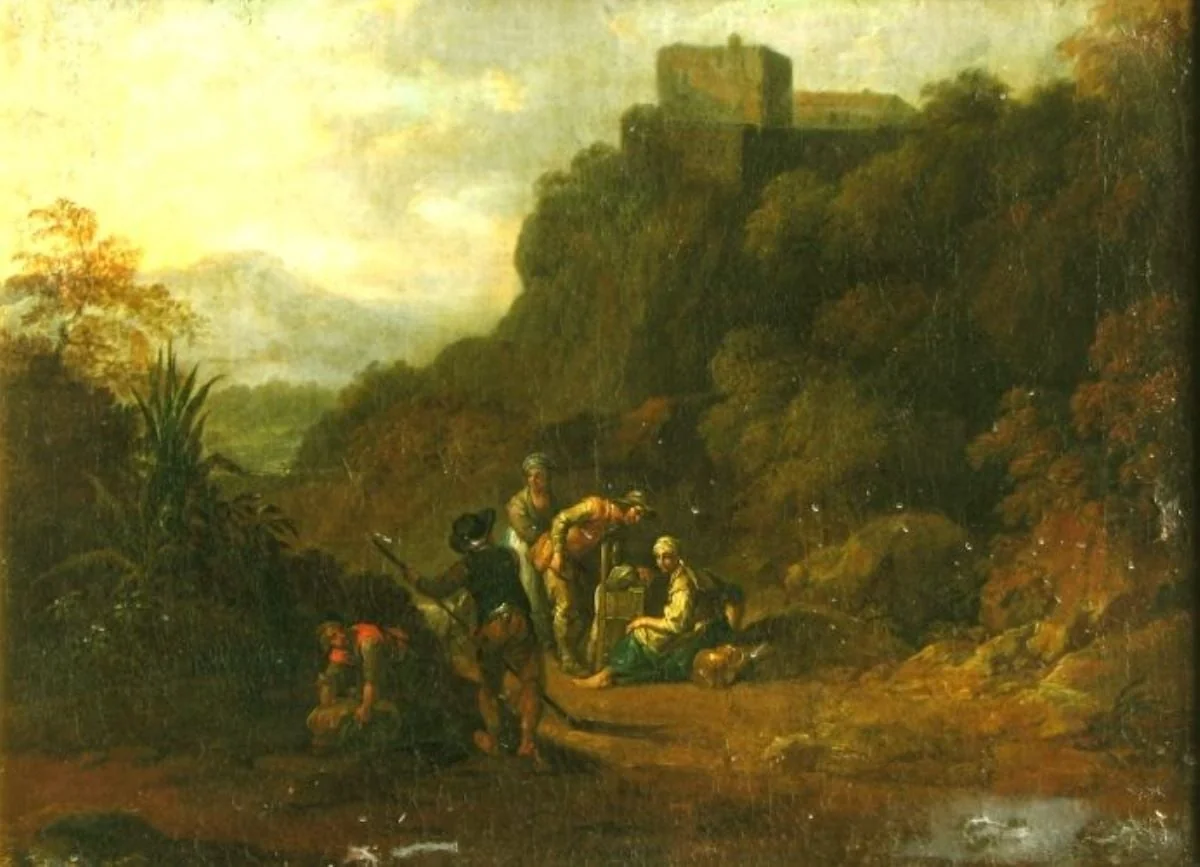 Peisaj cu castel pe deal; pandant: Peisaj de munte cu fortificații, by Christian Hülfgott Brand, unspecified