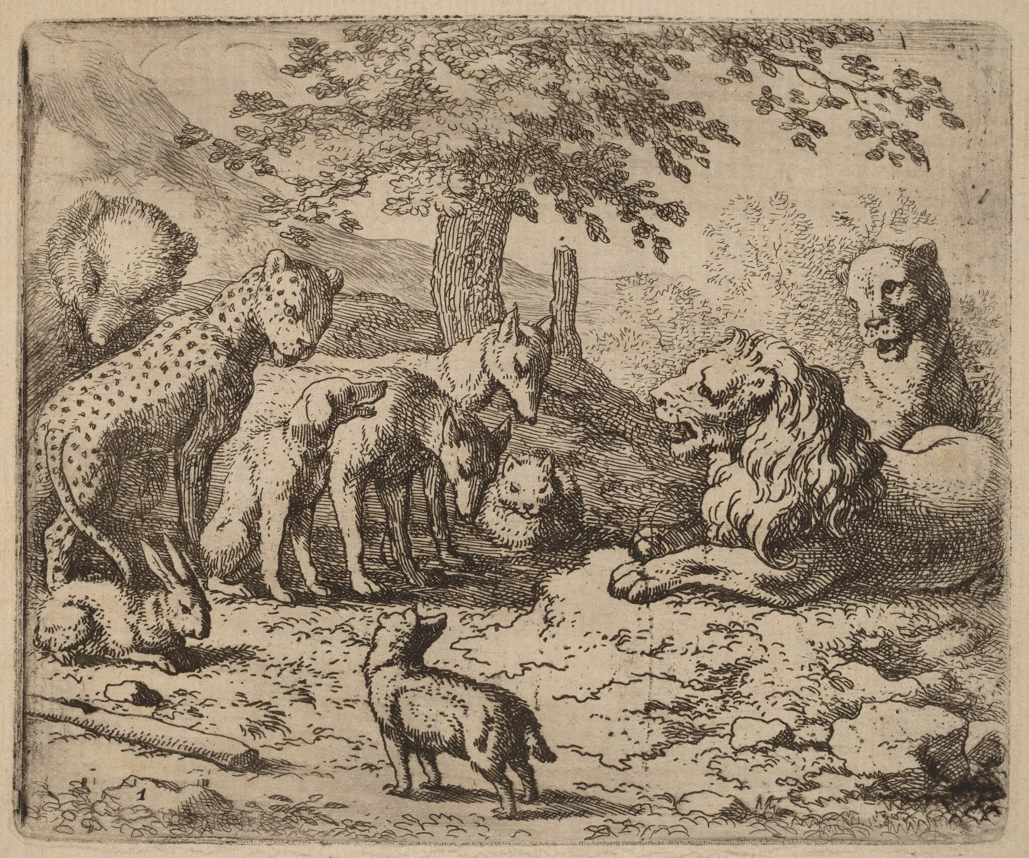 The Lion Seeks Advice, by Allart van Everdingen, ink, 1650