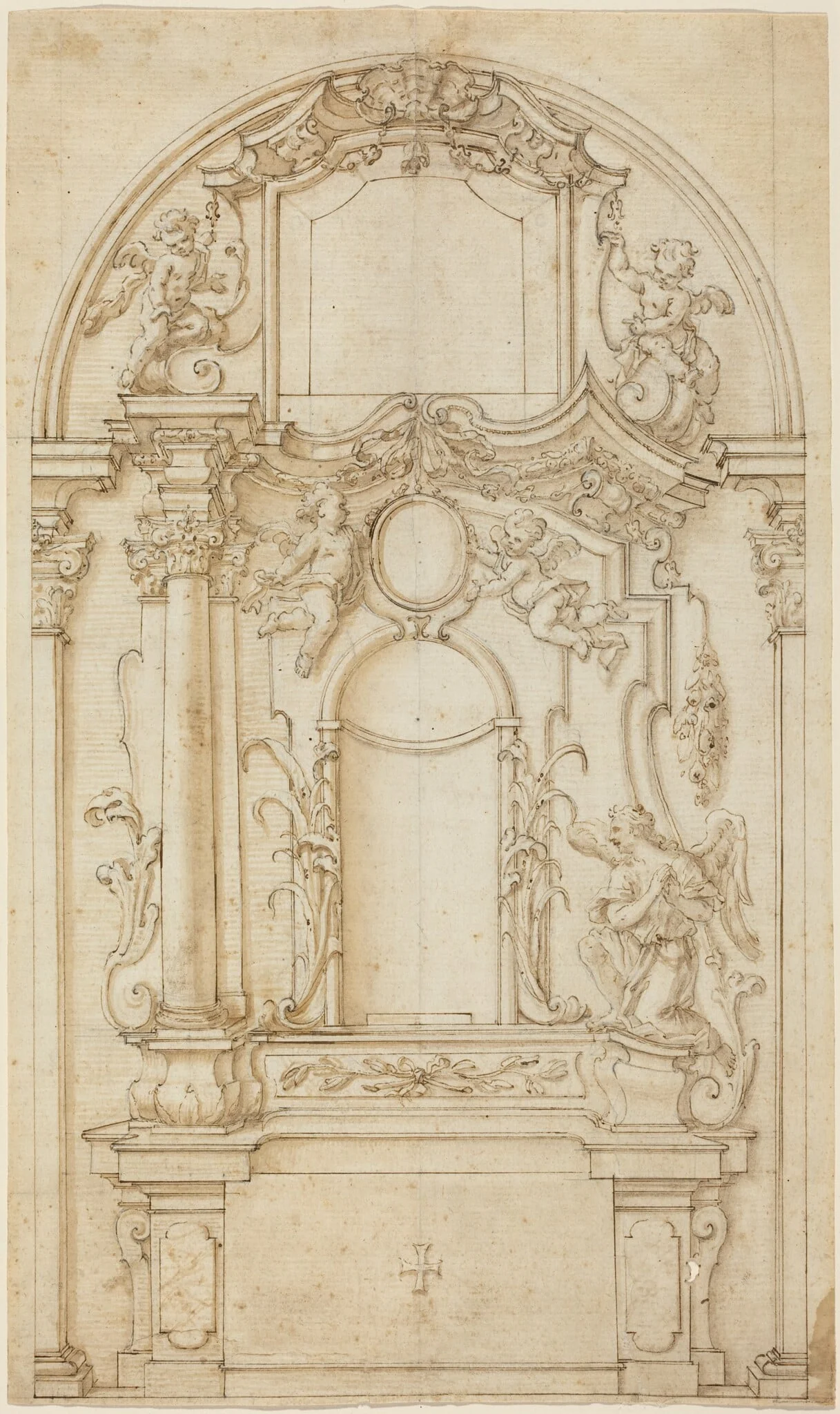 Study for an Altar and a Reredos, by German 18th Century, ink, 1750
