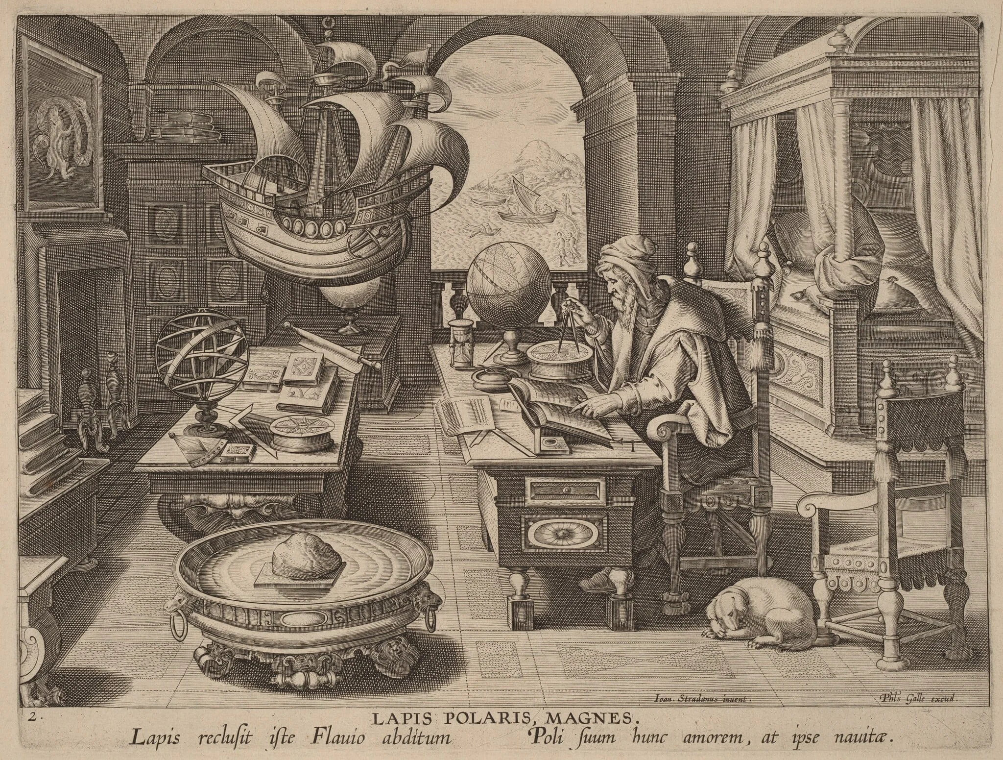 Lapis Polaris, Magnes (The Lodestone, The Magnet), by Hans the Younger Collaert, ink, 1592