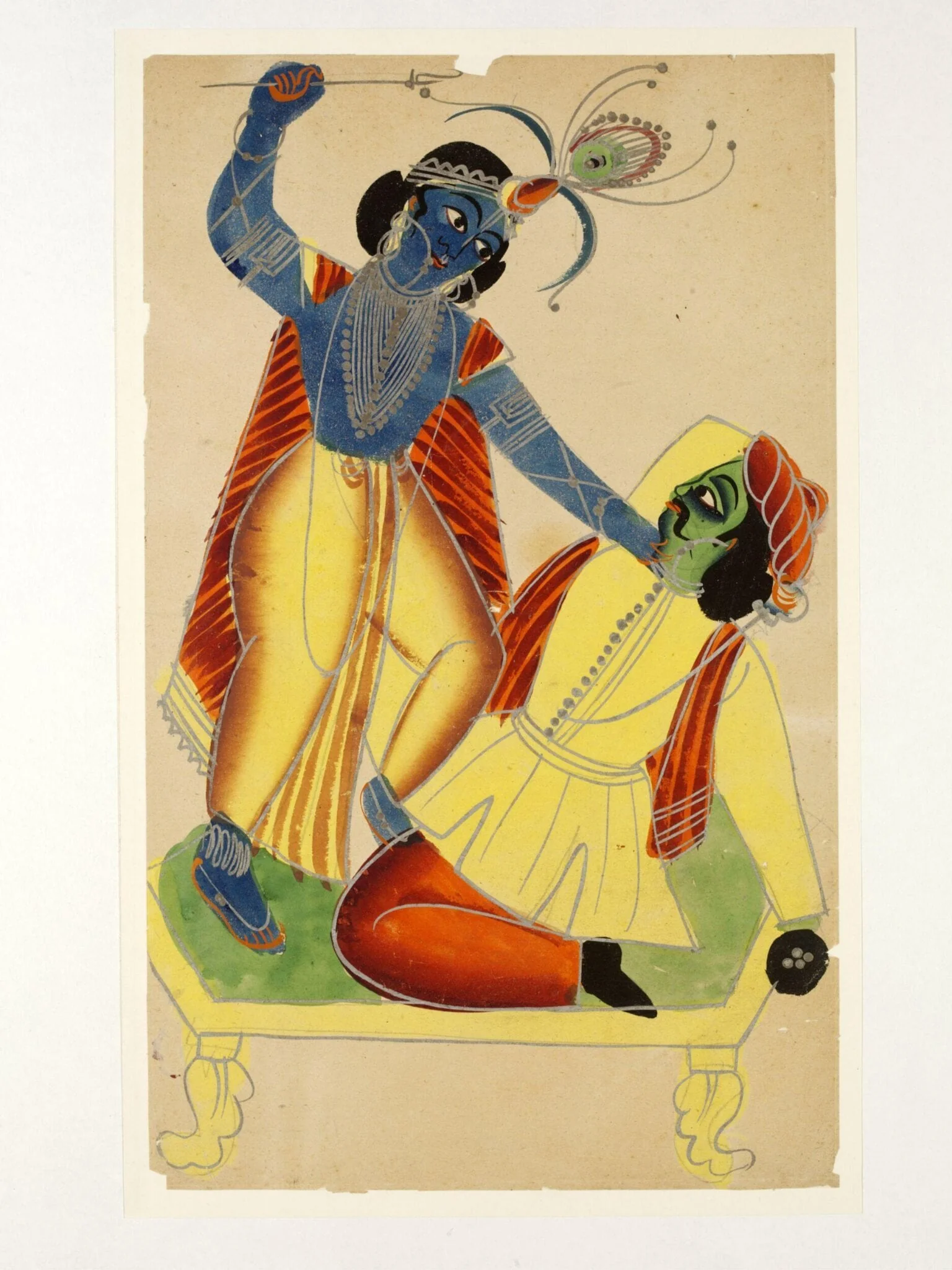 Krishna and Kamsa, by Unknown, paint, 1890