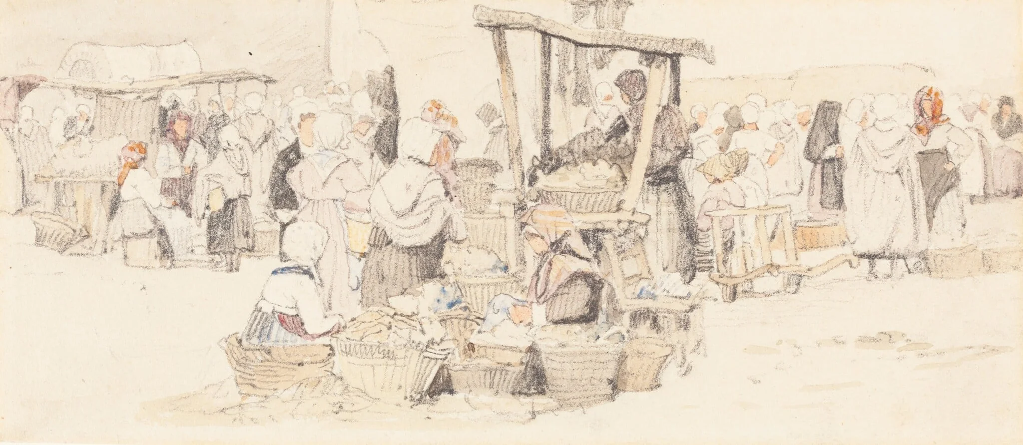 An Outdoor Market, by Samuel Prout, graphite, 1818