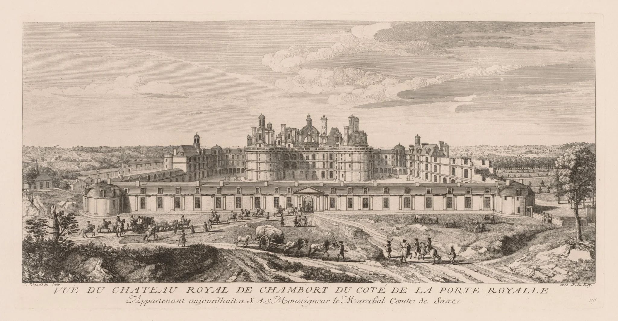Vue du Château royal de Chambord, du côte de la Porte royale, by Jacques Rigaud, 1727