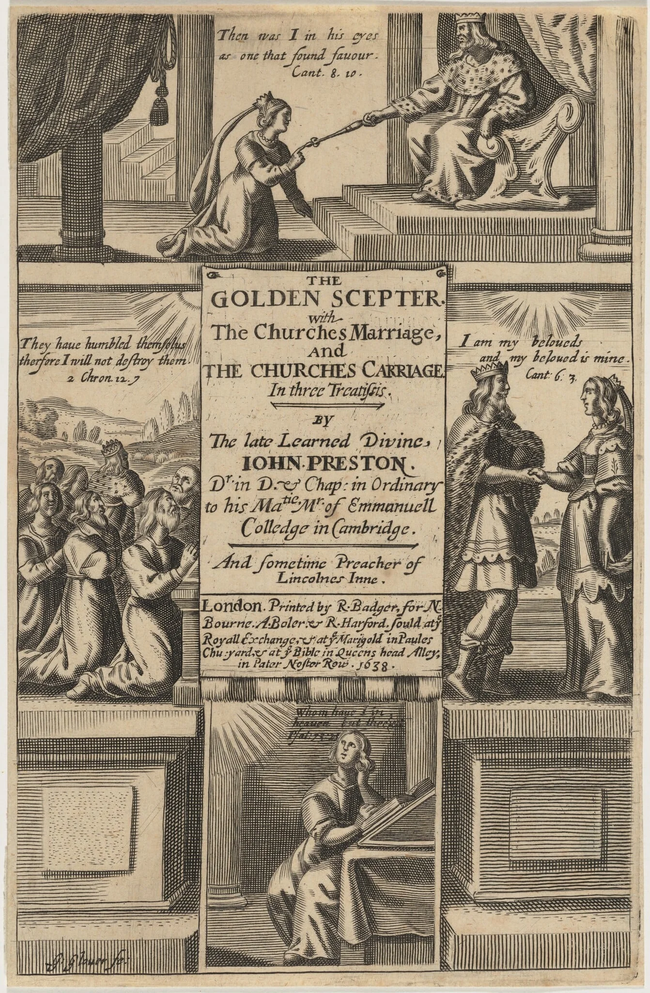 Title Page for The Golden Scepter, by John Preston, by George Glover, ink, 1638