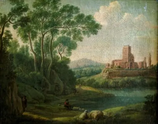 Castel în ruină lângă lac
