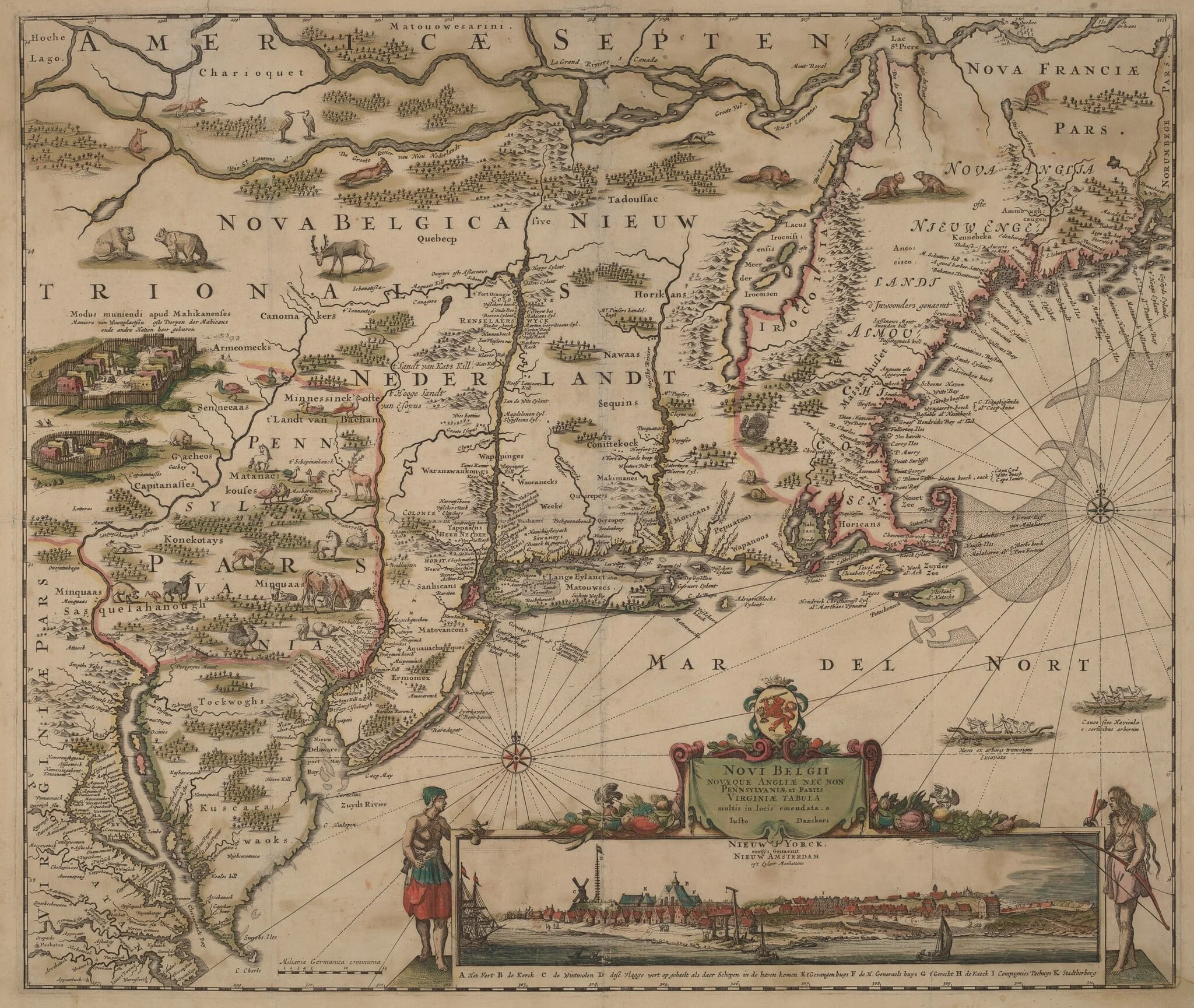 Novi Belgii Novaeque Angliae nec non Pennsylvaniae et partis Virginiae tabula multis in locis emendata, by Justus Danckerts, ink, 1684