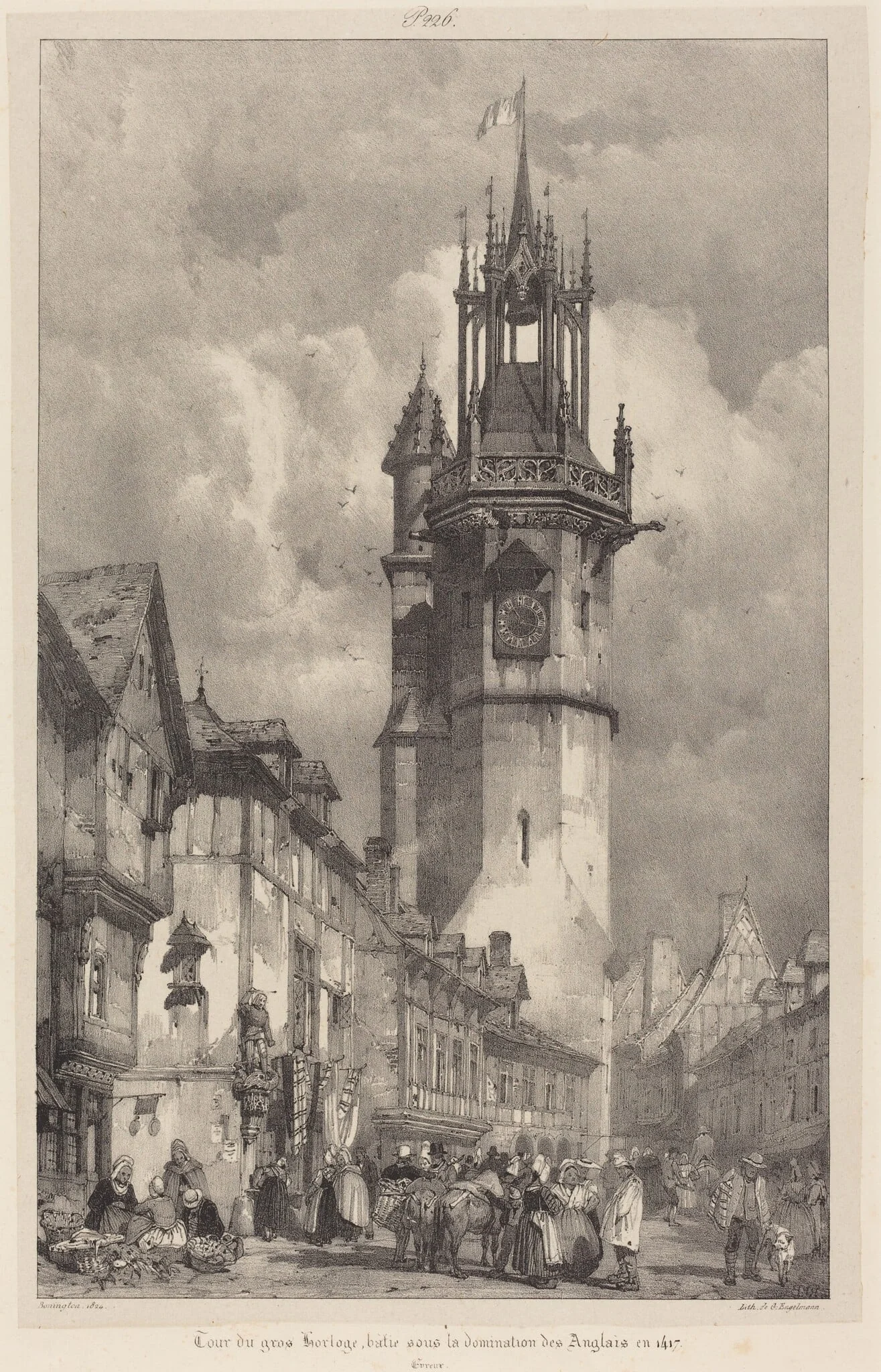 Tour du gros-horloge, Evreux, by Richard Parkes Bonington, ink, 1824