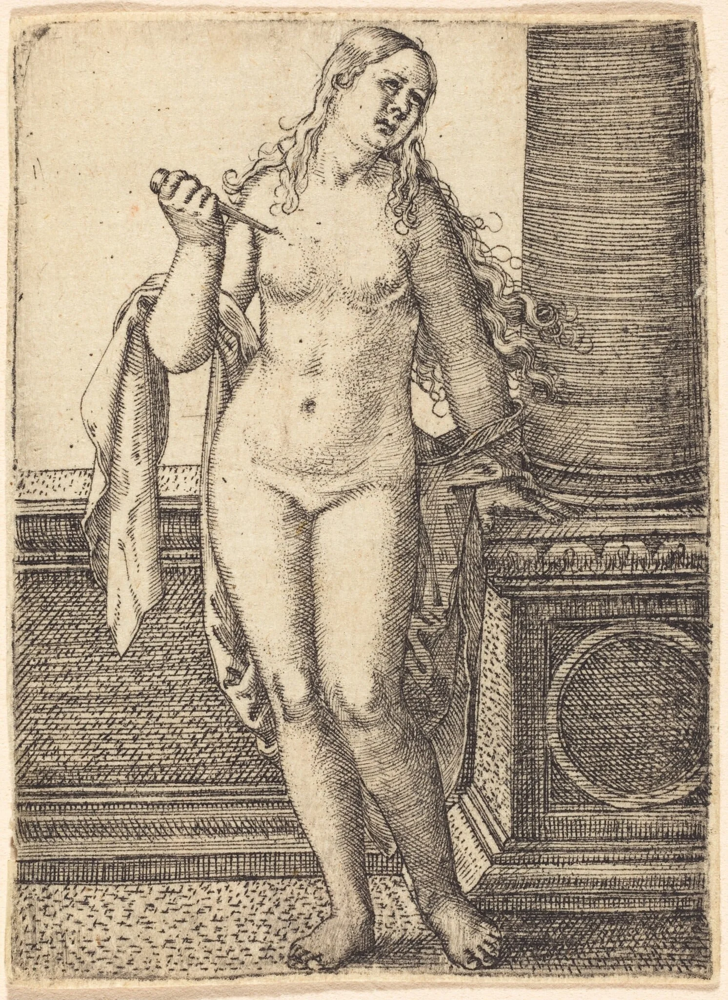 Lucretia Standing at a Column, by Barthel Beham, ink, 1524