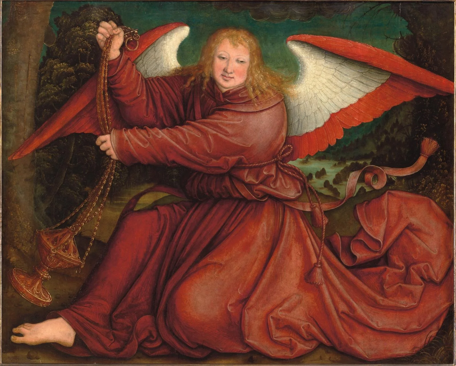 Ange à l'encensoir vêtu d'une robe pourpre, by Bernhard Strigel, oil, 1520