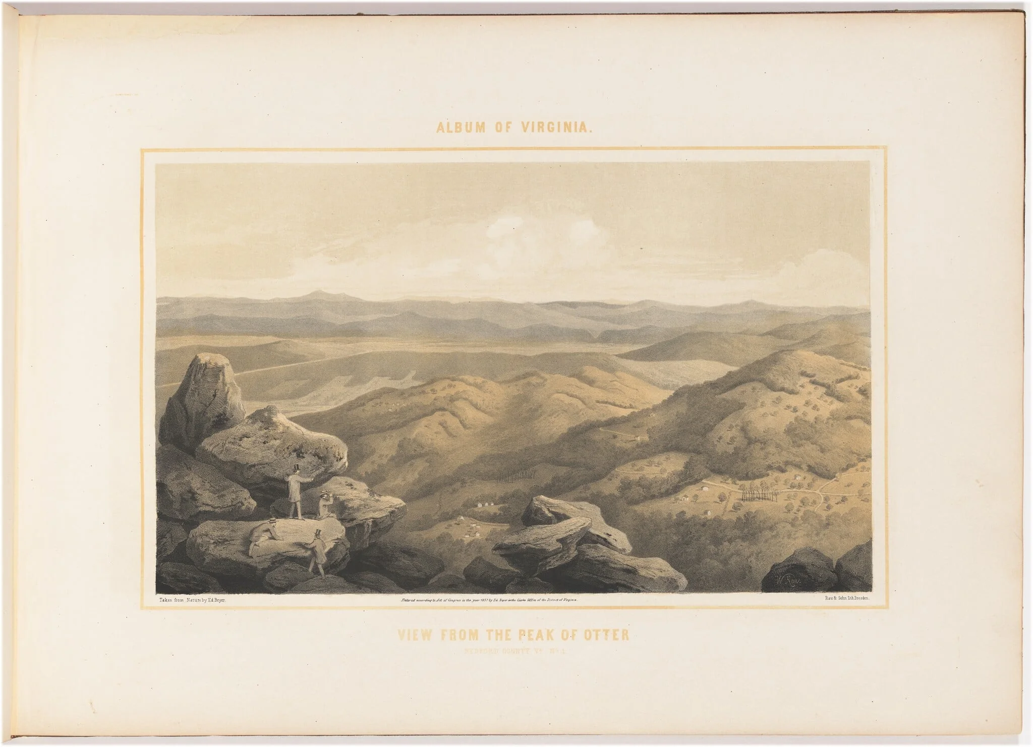 View from the Peak of Otter, No. 1, by Woldemar Rau, ink, 1857
