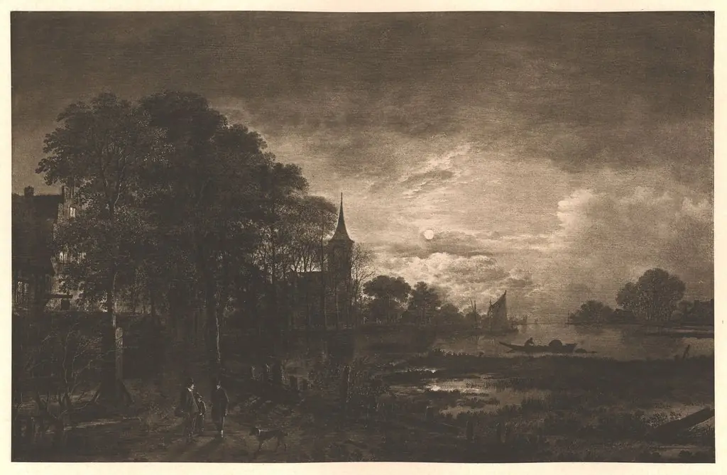Moonlight on a River before a Town