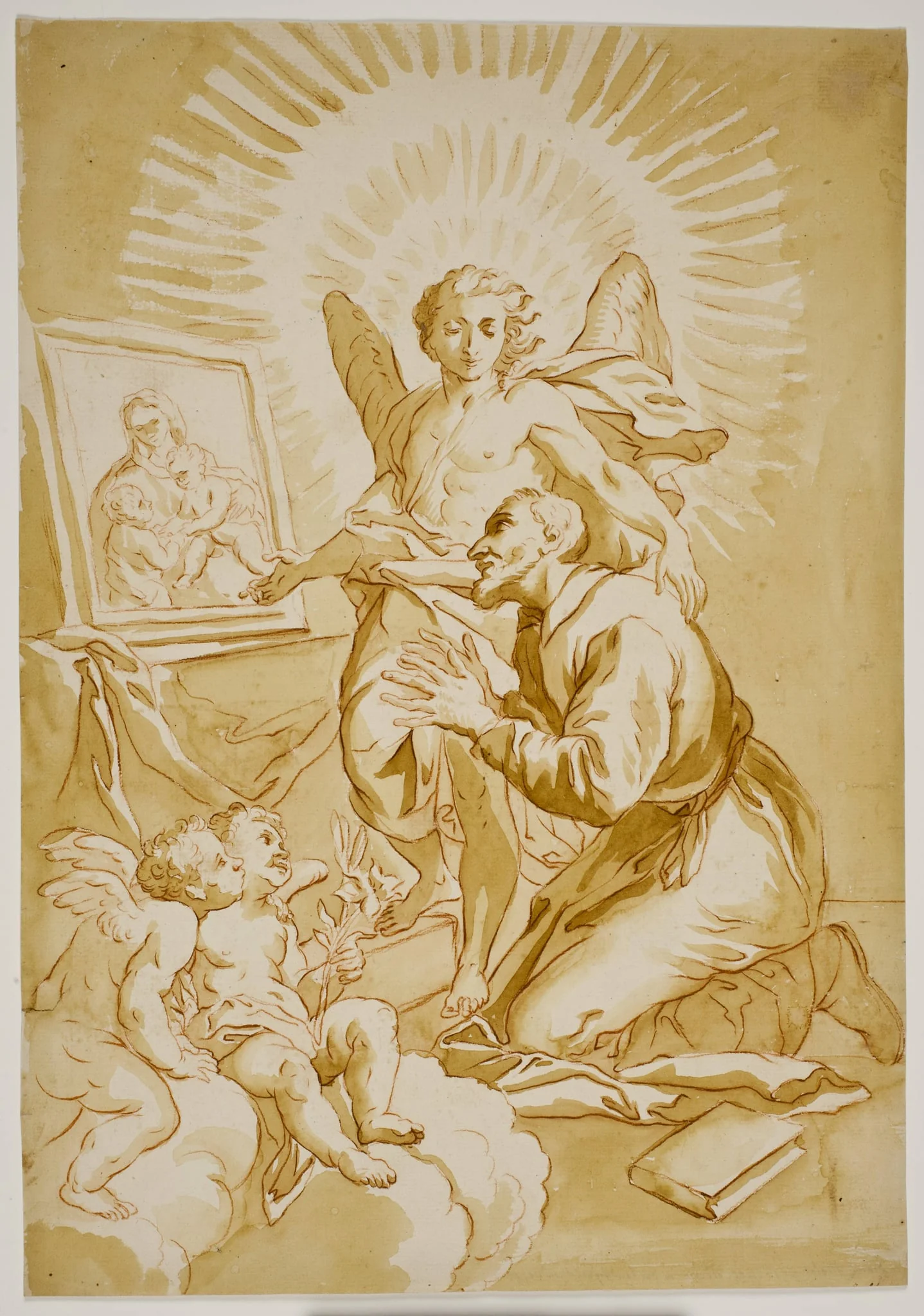 St Philip Neri adoring a painting of the Madonna shown to him by an angel, by Unknown, unspecified, 1750