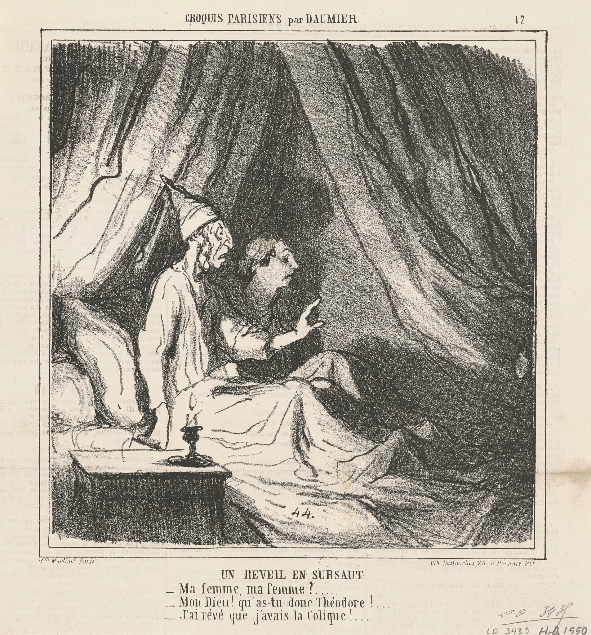 Un réveil en sursaut, by Honoré Daumier, ink, 1865