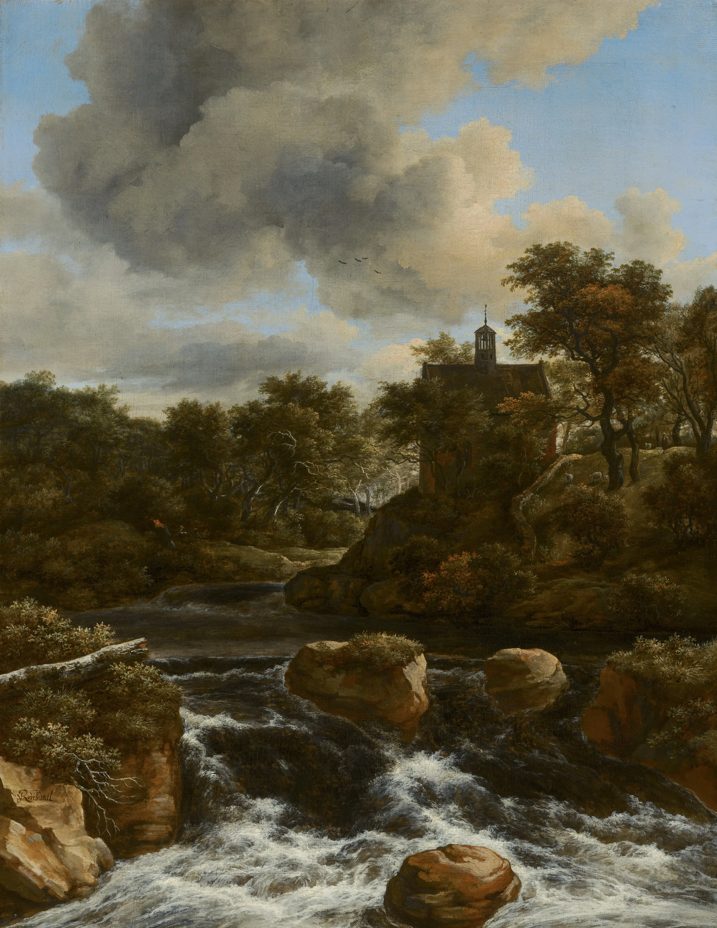 Mountain Landscape with Waterfall, by Jacob van Ruisdael, oil, 1650