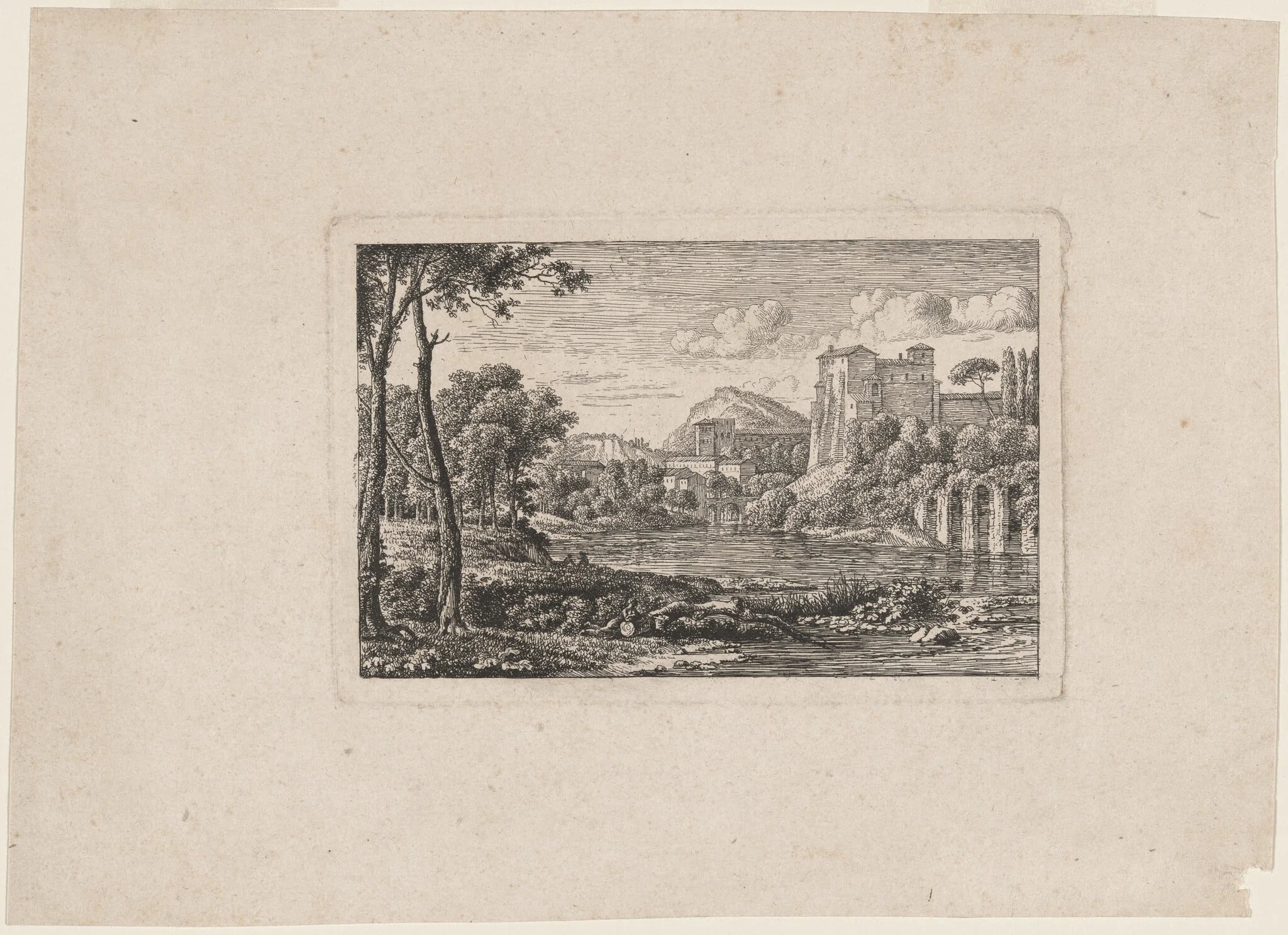 River Landscape in the Roman Campagna, by Johann Christian Reinhart, ink, 1794
