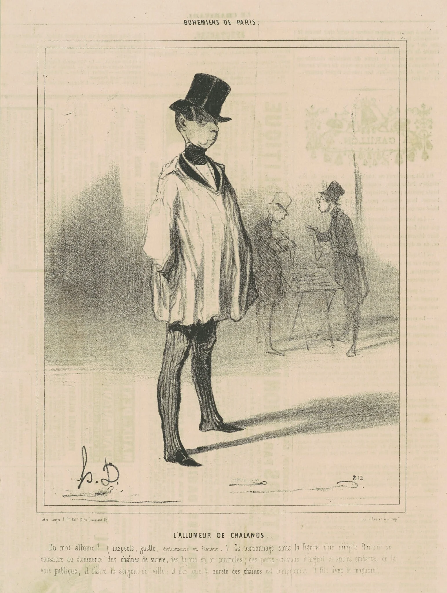L'allumeur de chalands, by Honoré Daumier, ink, 1841