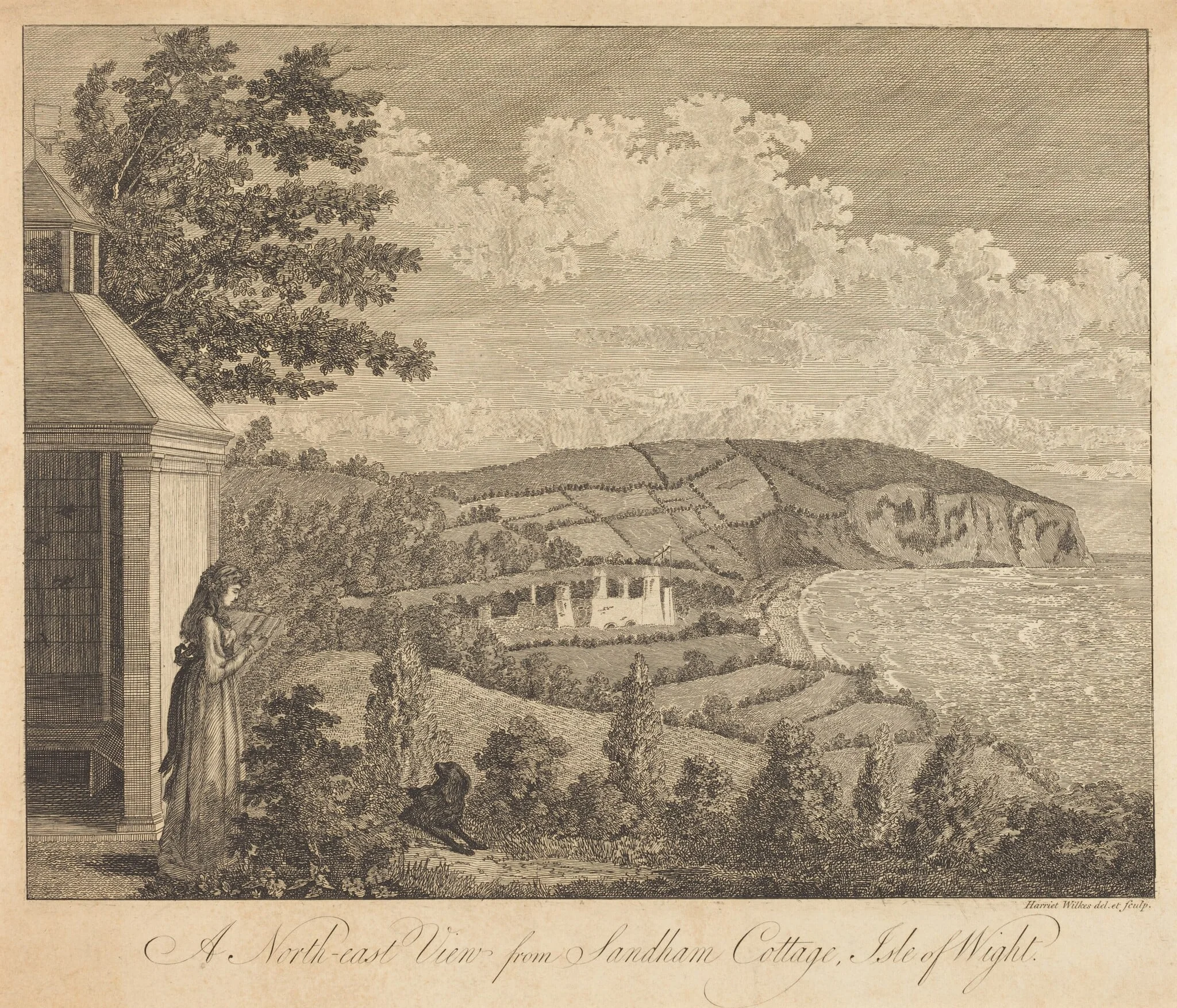 A North-East View from Sandham Cottage, Isle of Wight, by Harriet Wilkes, ink, 1840