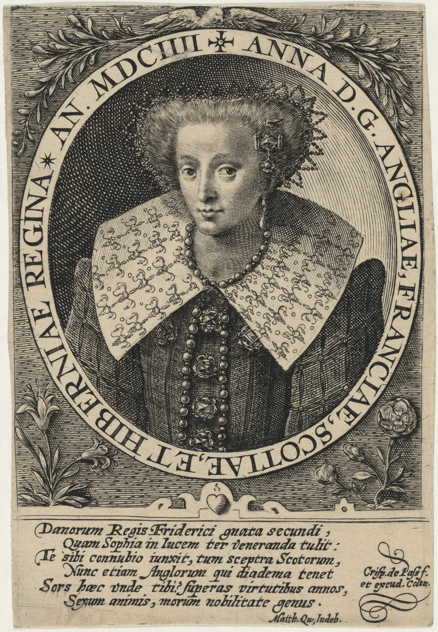 Anne of England, by Crispijn van de Passe I, ink, 1604