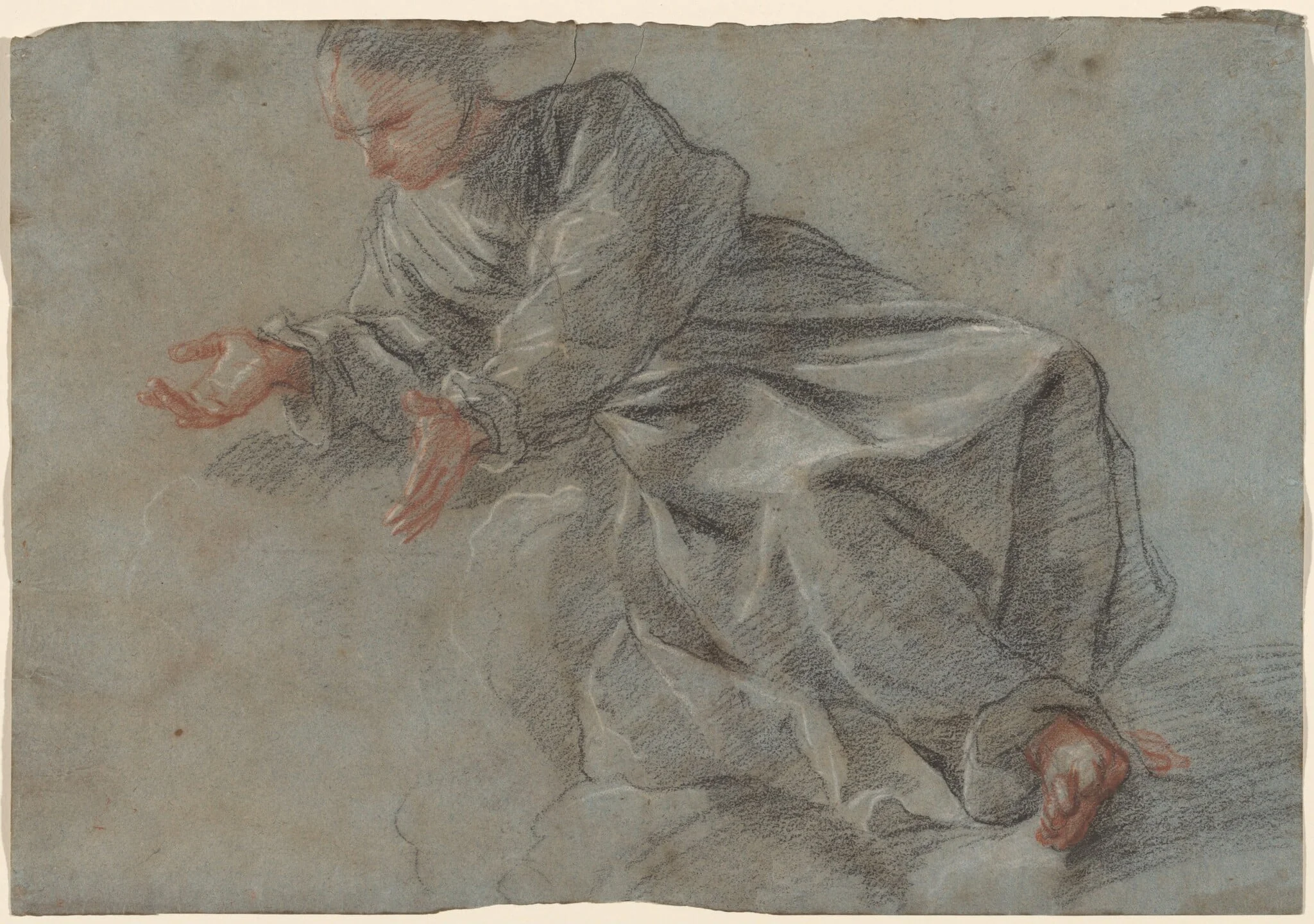 A Monk Seated with Arms Outstretched [Study for the Virgin in the _Vision of Blessed Felice da Cantalice_], by Fra Semplice da Verona, chalk, 1625