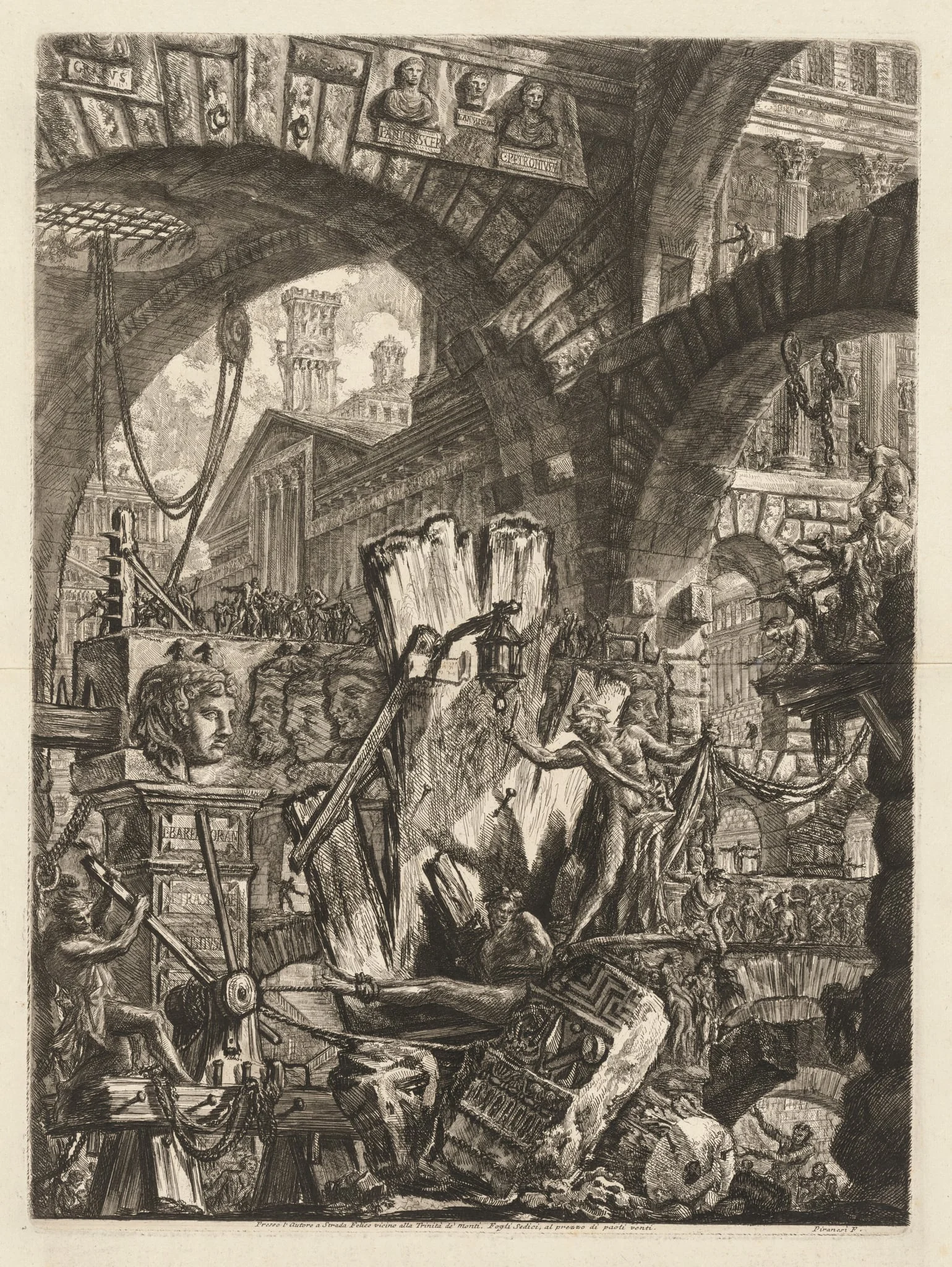 The Prisons:  An Architectural Medly, with a Man on the Rock in the Foreground