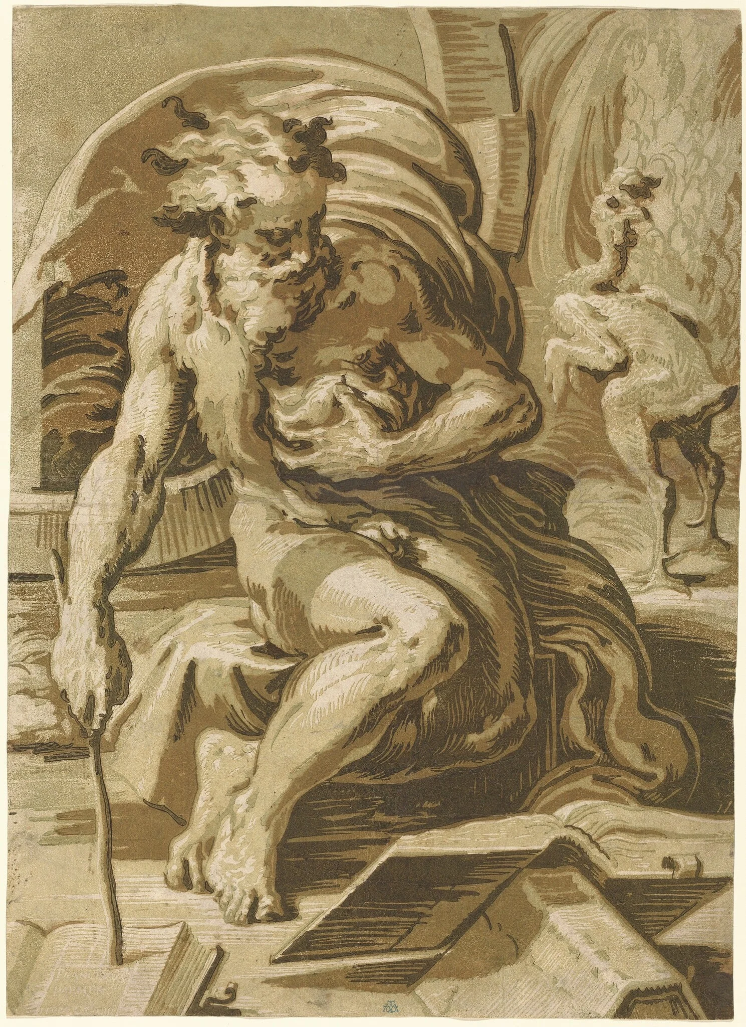 Diogenes, by Ugo da Carpi, ink, 1527