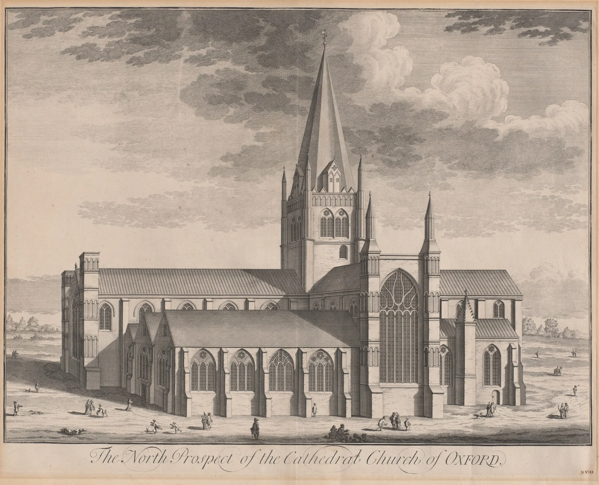 The North Prospect of the Cathedral Church of Oxford, by Johannes Kip, ink, 1707