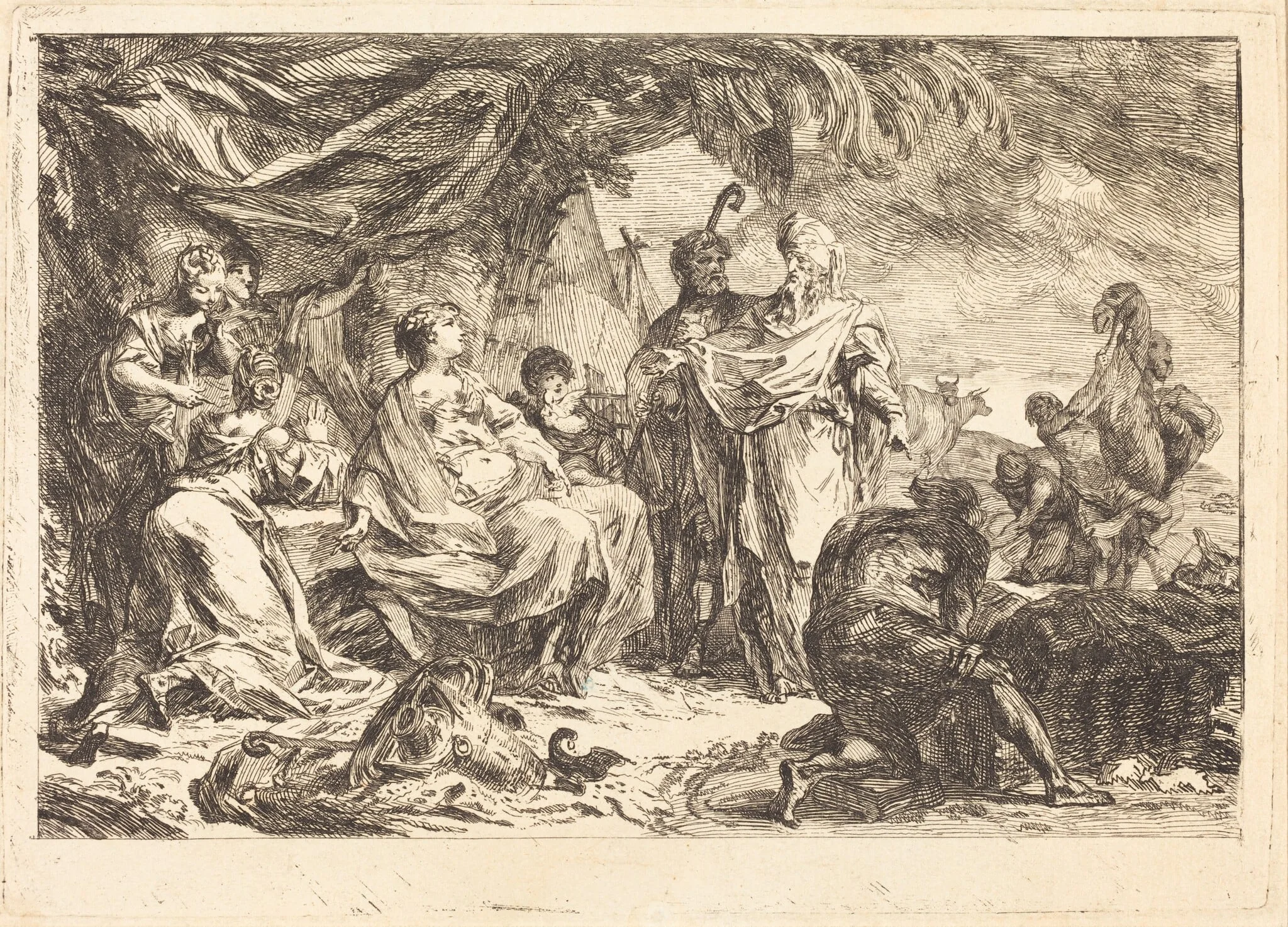 Laban Searching for his Household Gods (Laban chercant des dieux), by Gabriel de Saint-Aubin, ink, 1753