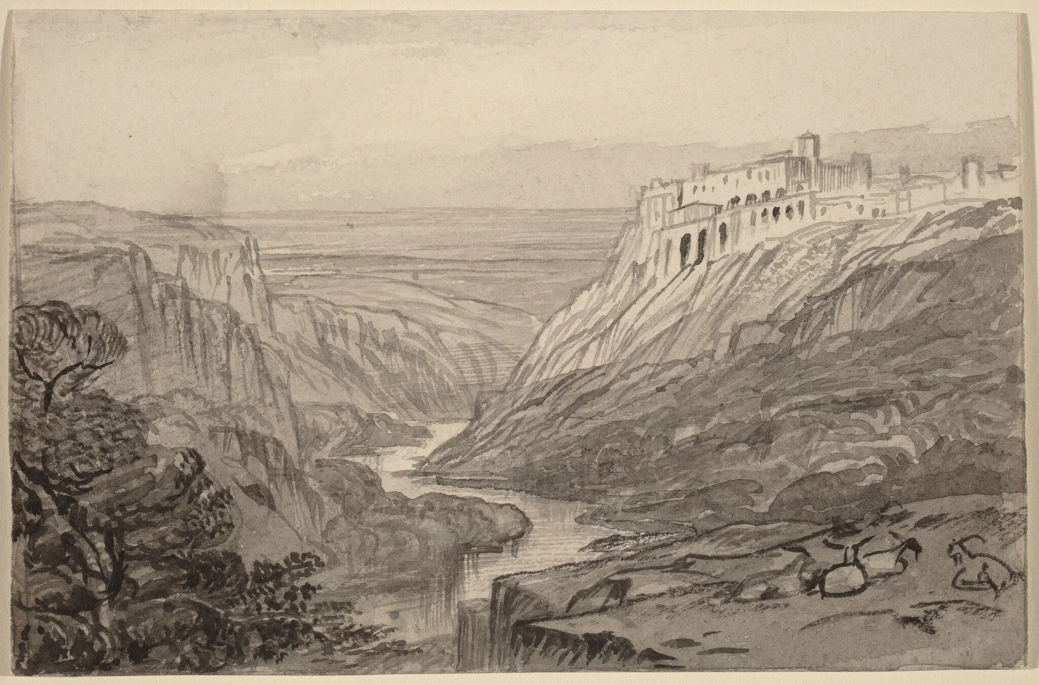 Goats Resting above a River Gorge (Narni, Italy), by Edward Lear, 1884
