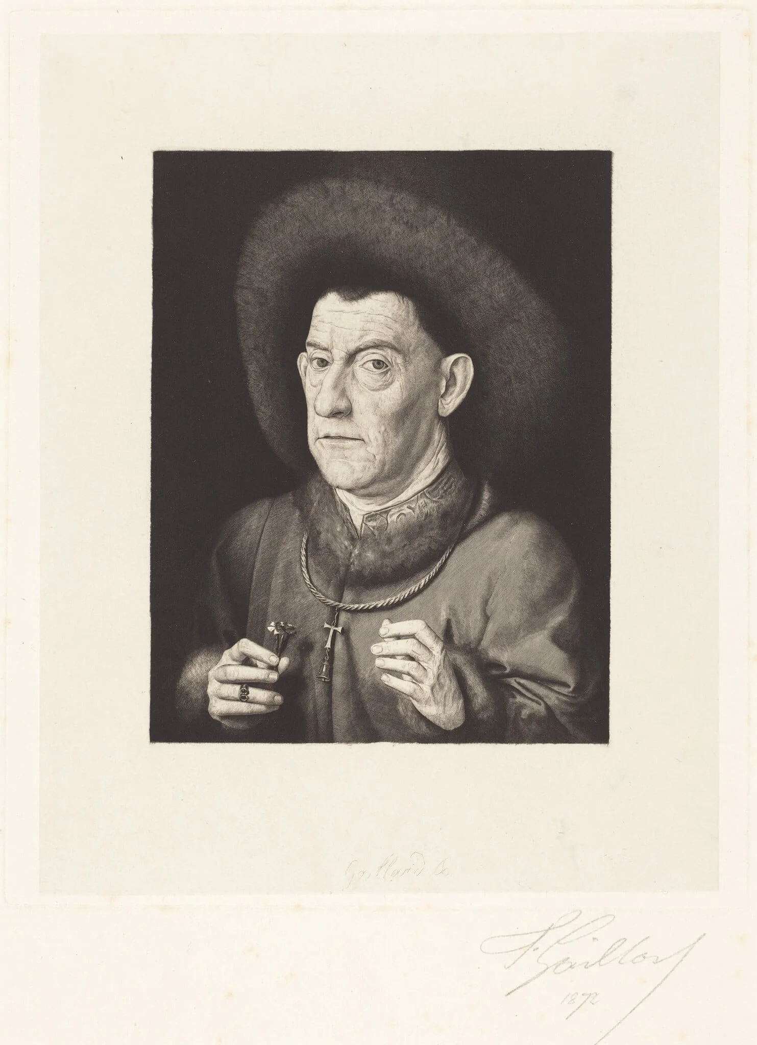 The Man with the Pink, by Ferdinand Gaillard, ink, 1860