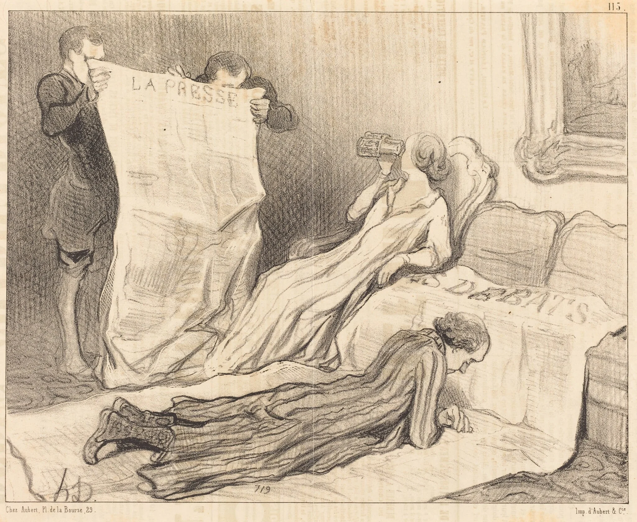 Abonnés recevant leur journal..., by Honoré Daumier, ink, 1845