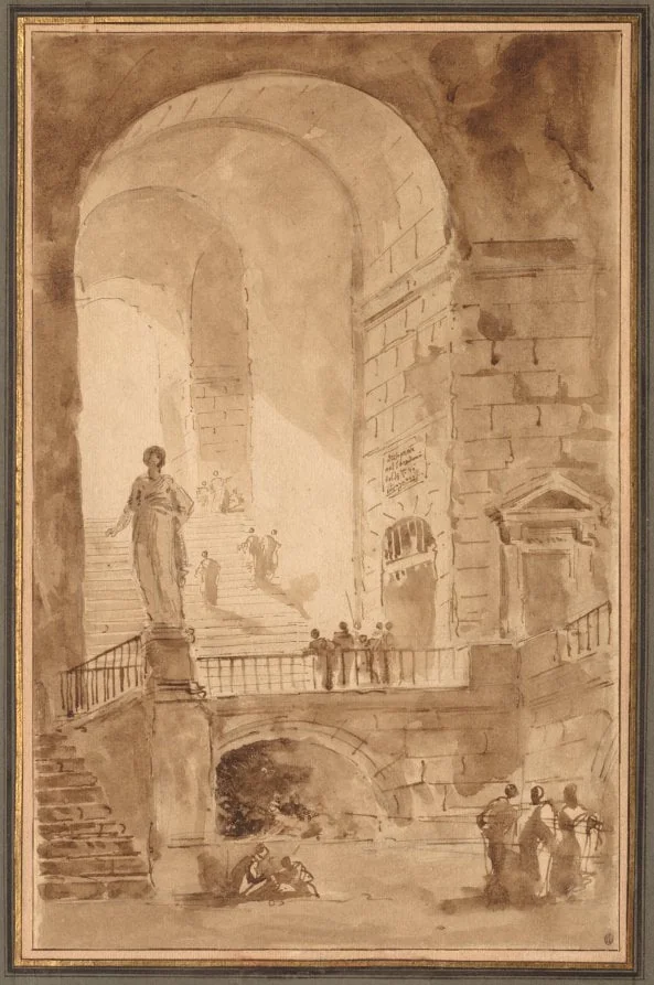 Vaulted Staircase, by Hubert Robert, 1774