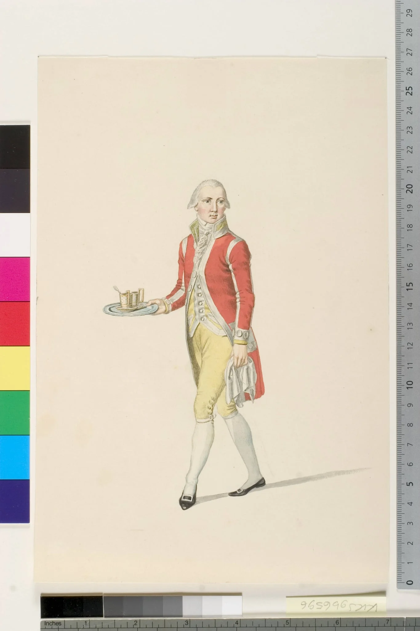 Kongelig lakaj med bakke med kopper, by Unknown, unspecified, 1807
