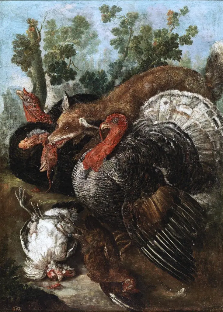 Una zorra devorando aves