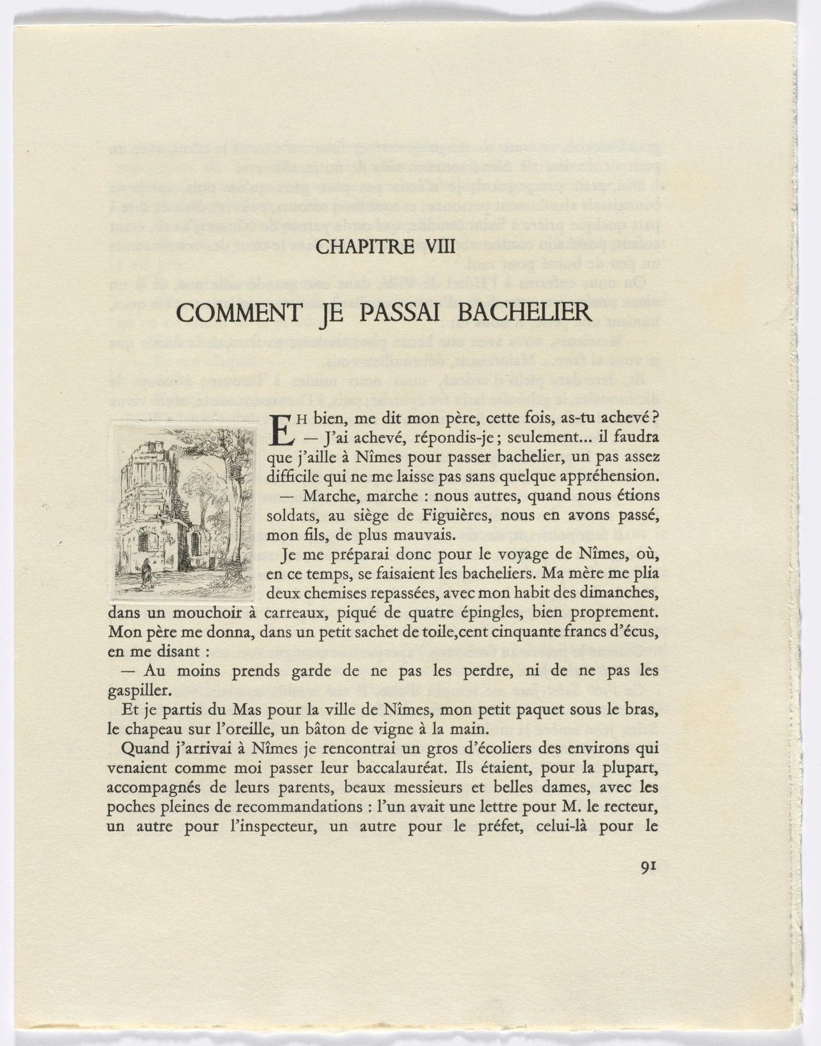 Frédéric Mistral: Mémoires et Recits by Frédéric Mistral: building and tree (page 91), by Auguste Brouet, 1937